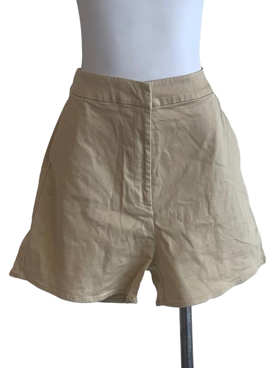 Khaki Cotton High-Waisted Shorts OSN