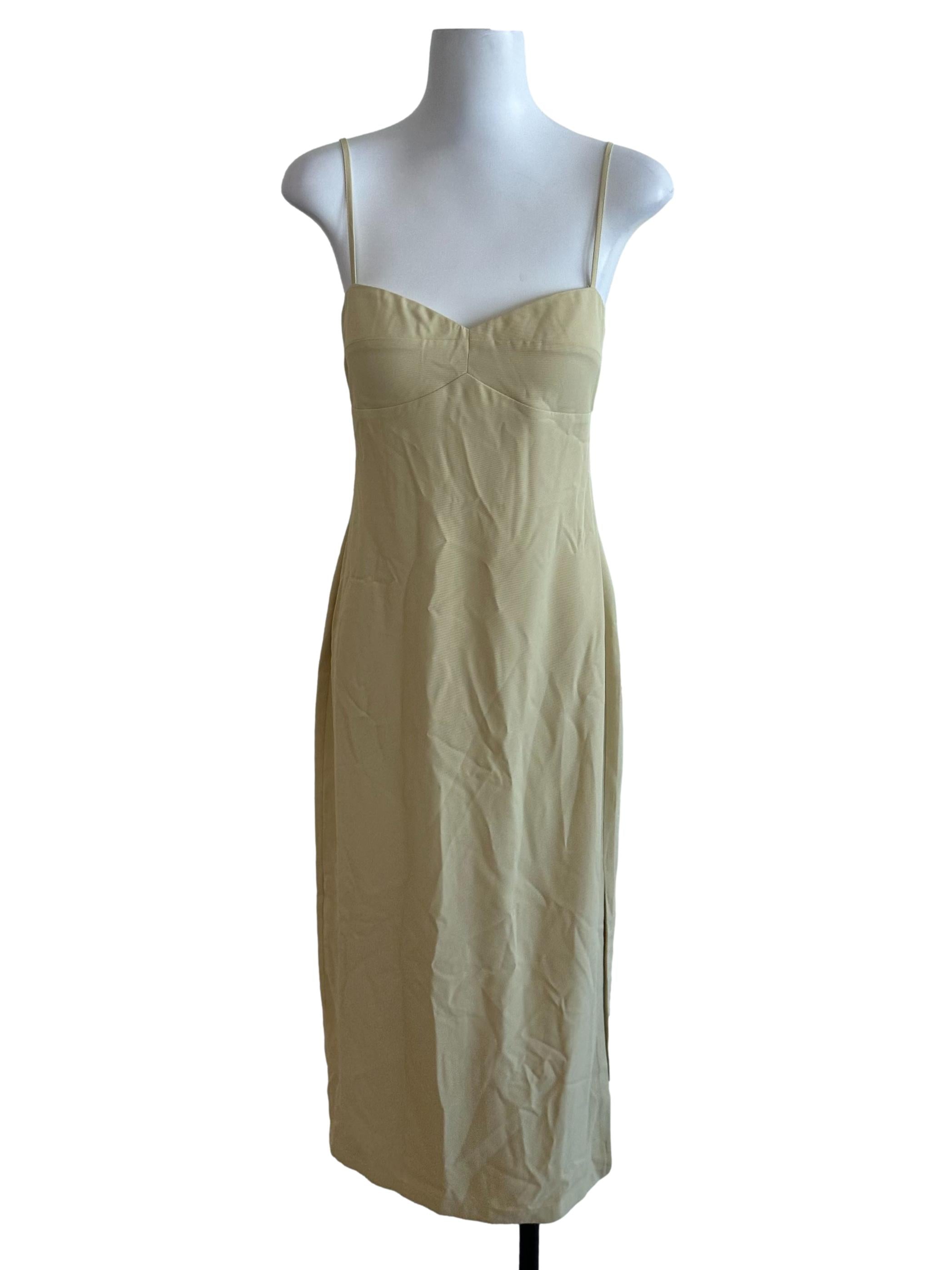 Dusty Yellow Spaghetti Strap Slit Dress