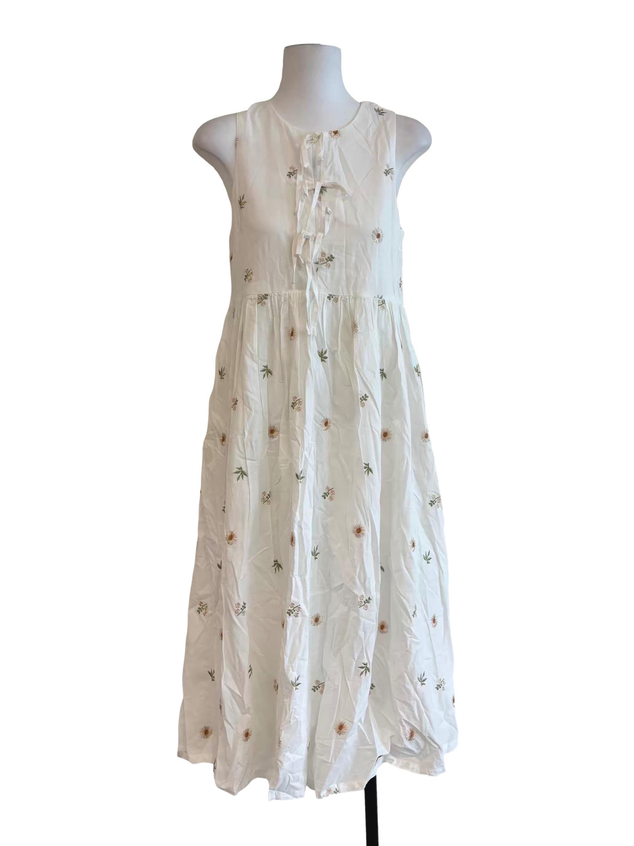 Daisy White Embroidered Cotton Dress