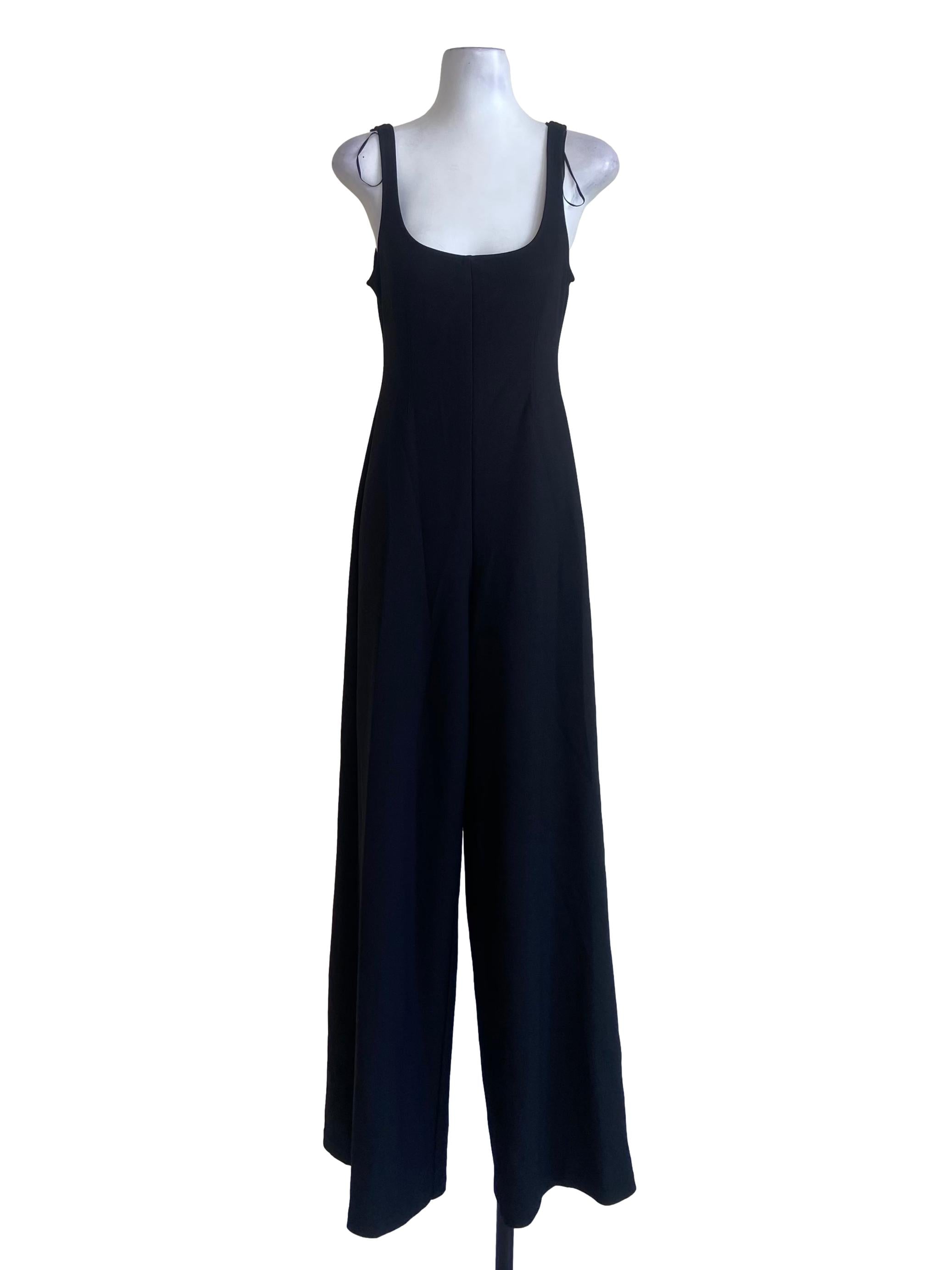 Black Sleeveless Twill Long Jumpsuit