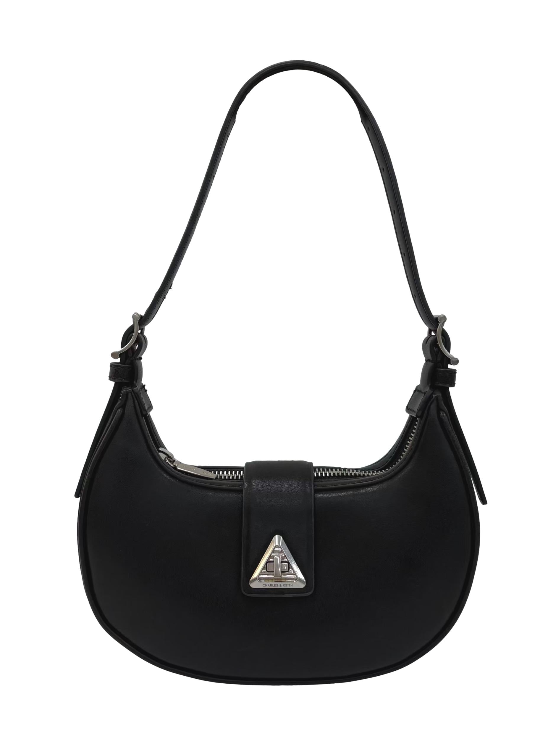Black Trice Metallic Accent Belted Shoulder Bag