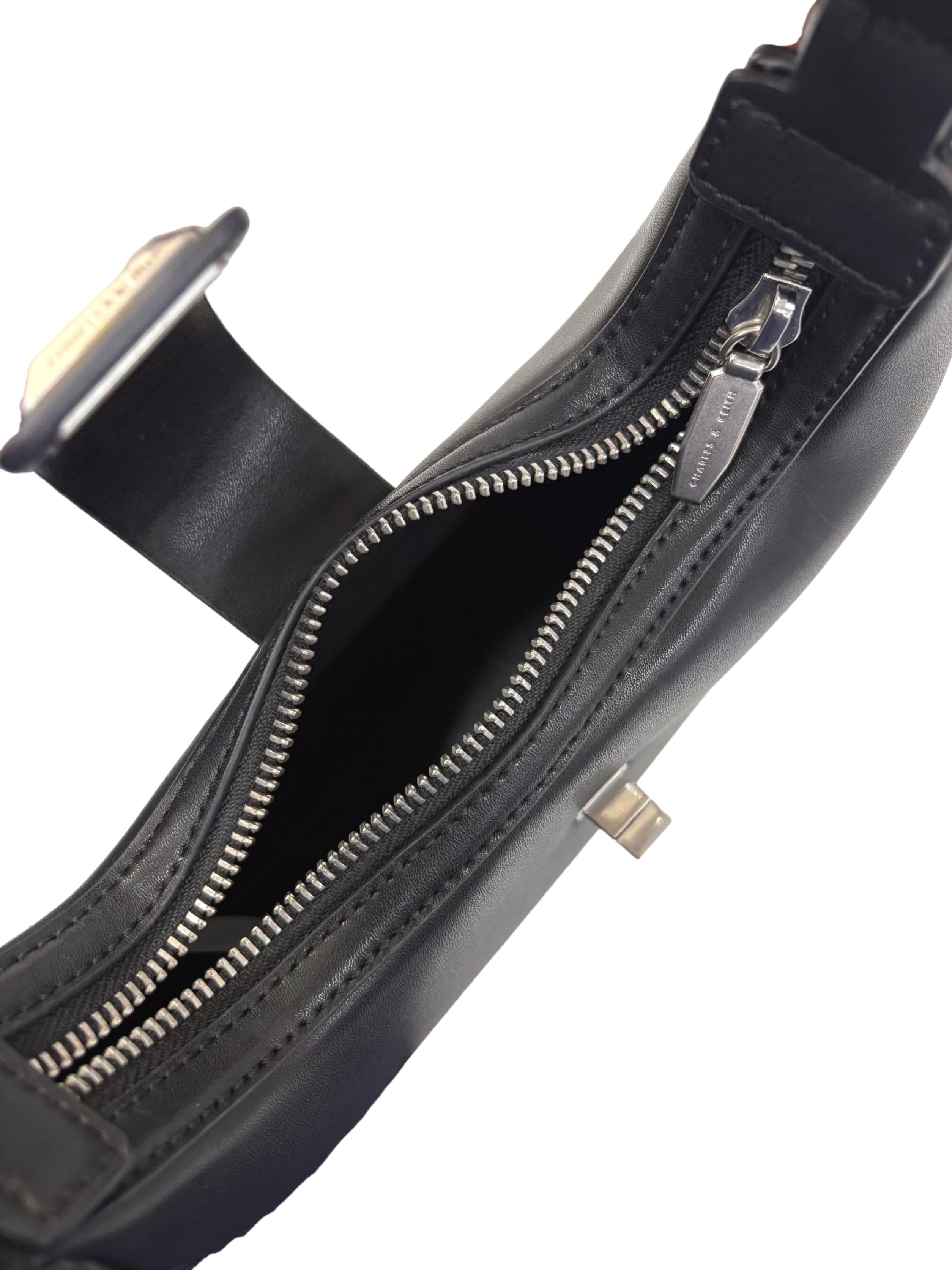 Black Trice Metallic Accent Belted Shoulder Bag