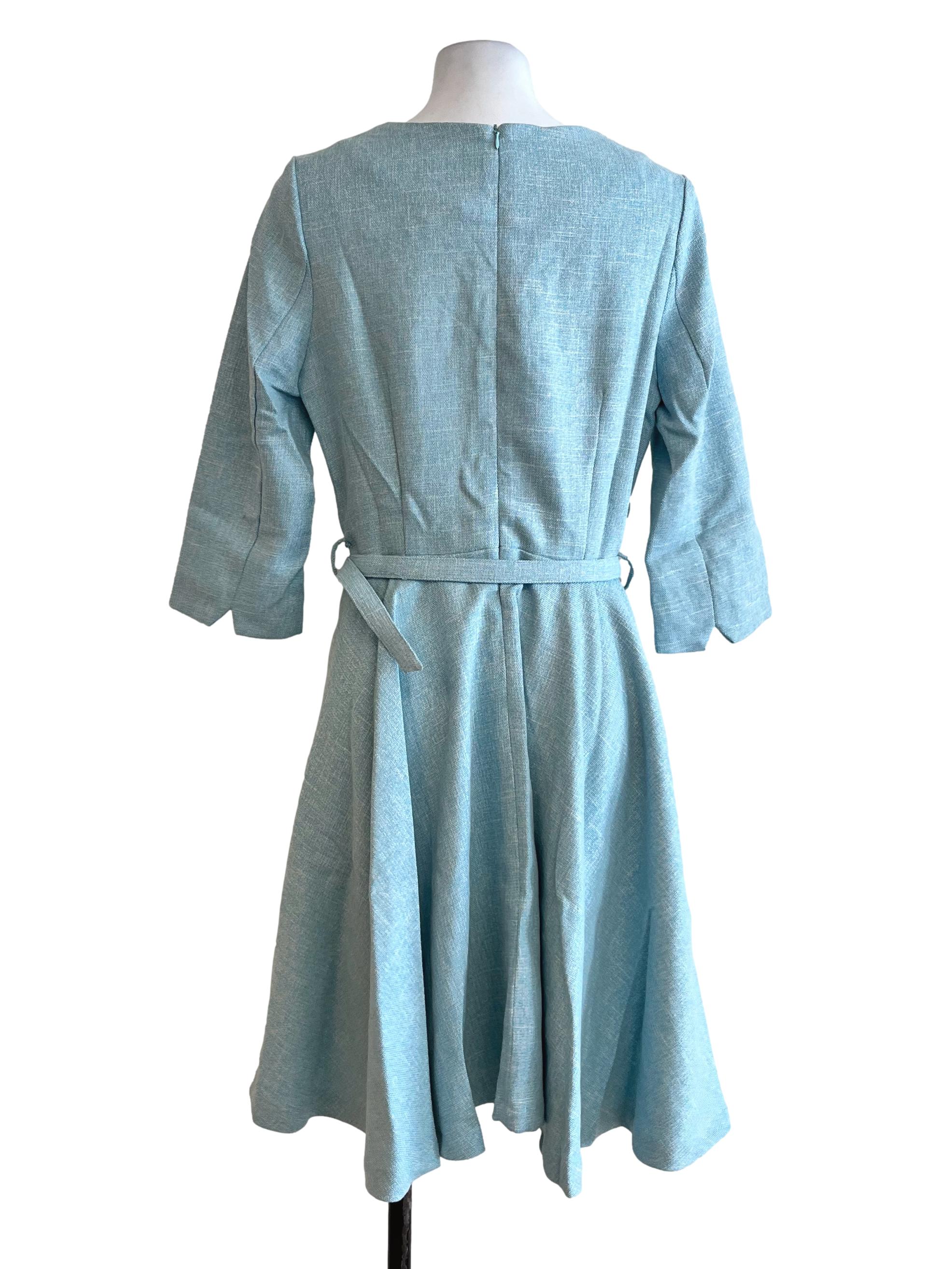 Light Blue Pattern Long Sleeves Dress