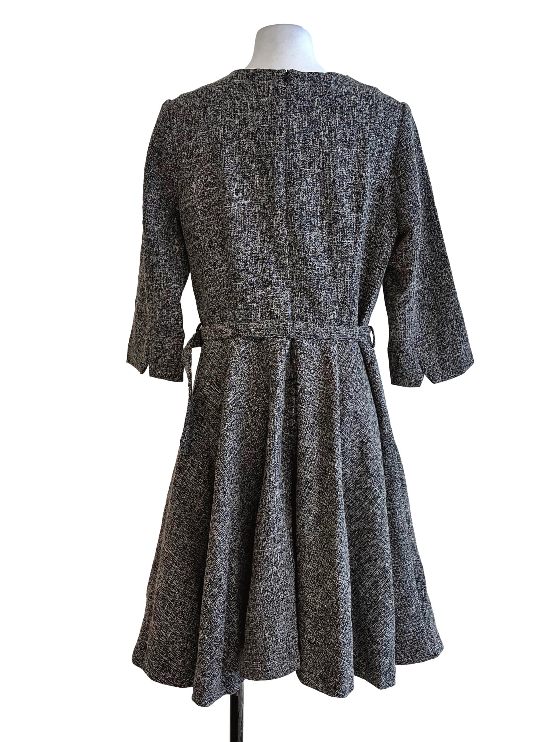 Grey Pattern V Neck Dress