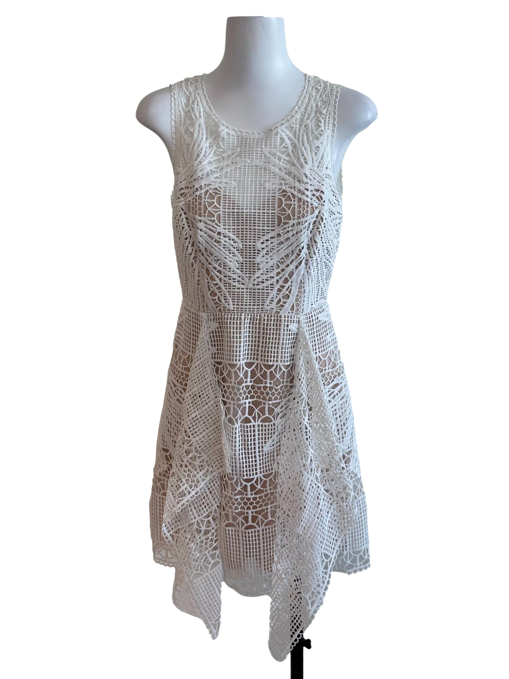 BCBGMAXAZRIA White Beige Eyelet Embroidery Dress