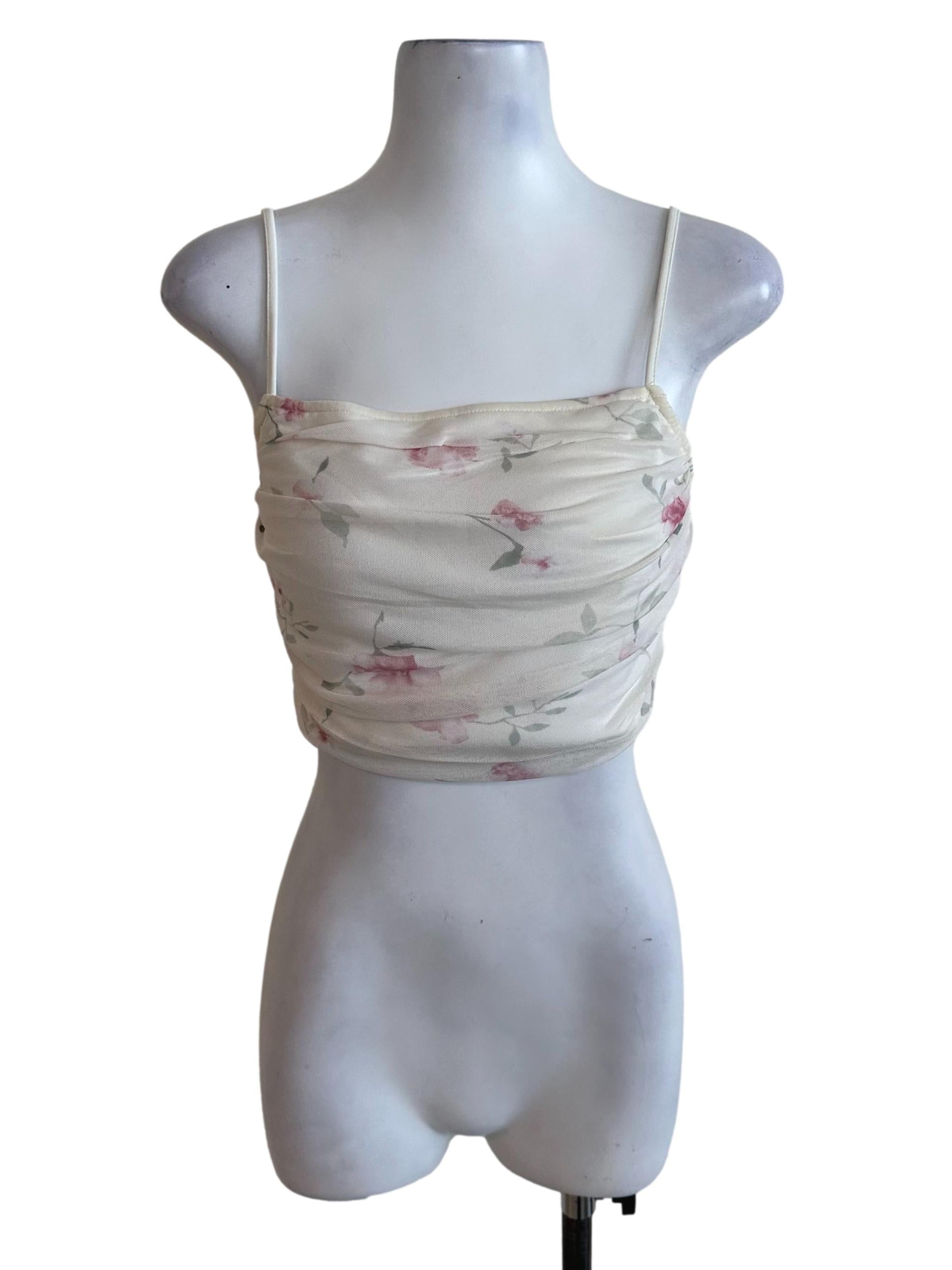 Cream White Mesh Net Floral Top