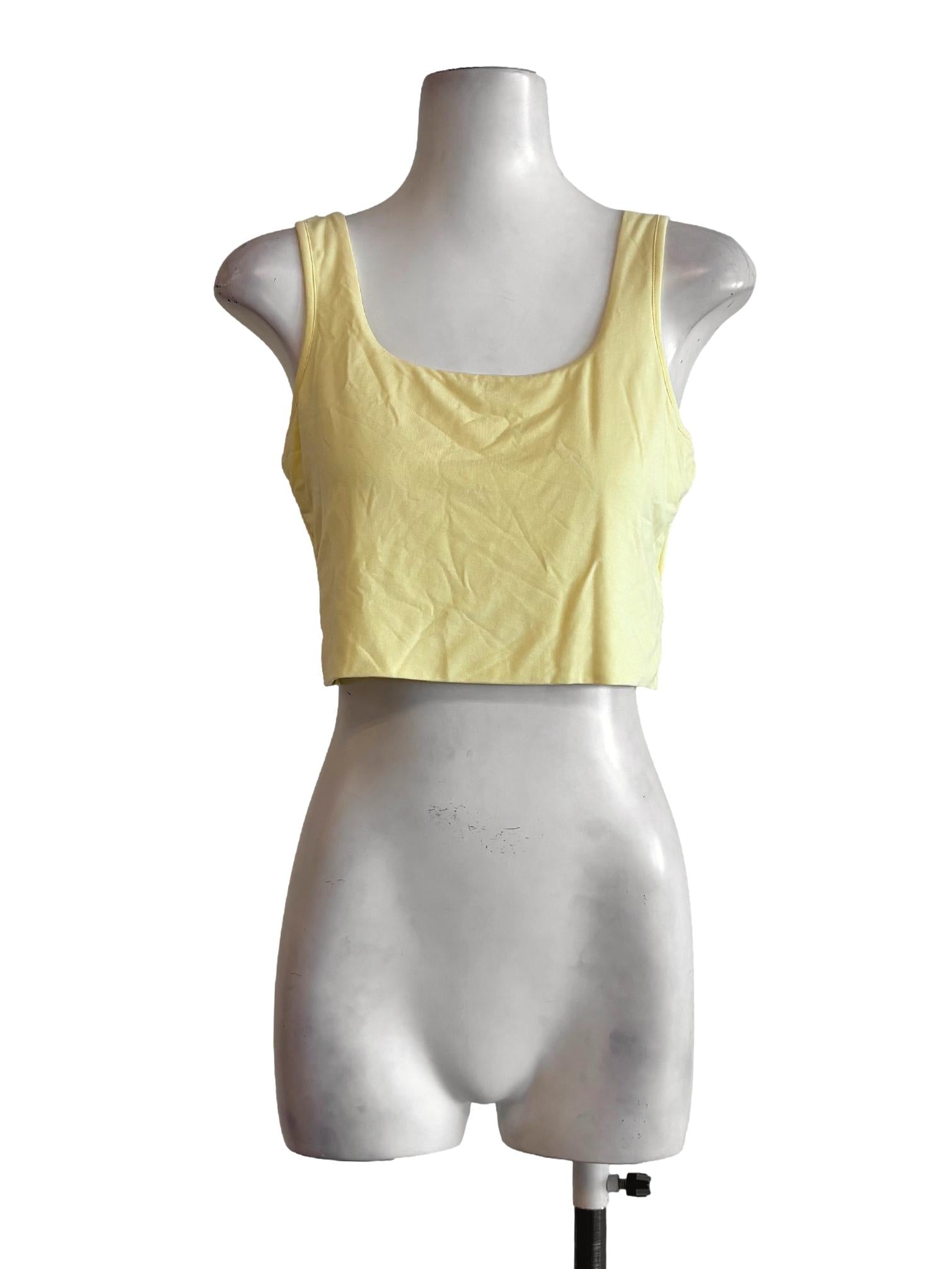 Cream Yellow Square Neck Crop Tank Top