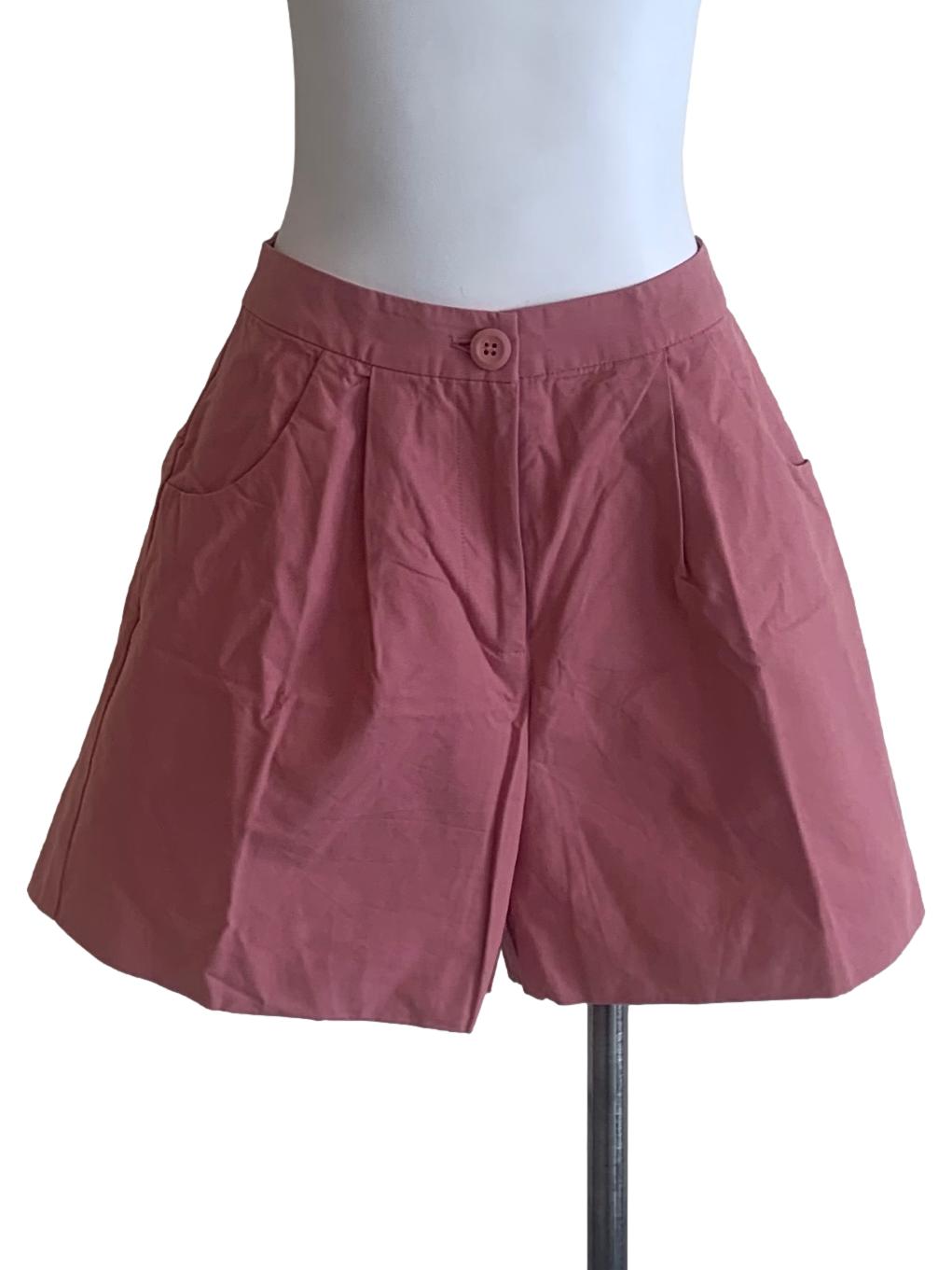 Pink Cotton Pleat High-Waisted Shorts OSN