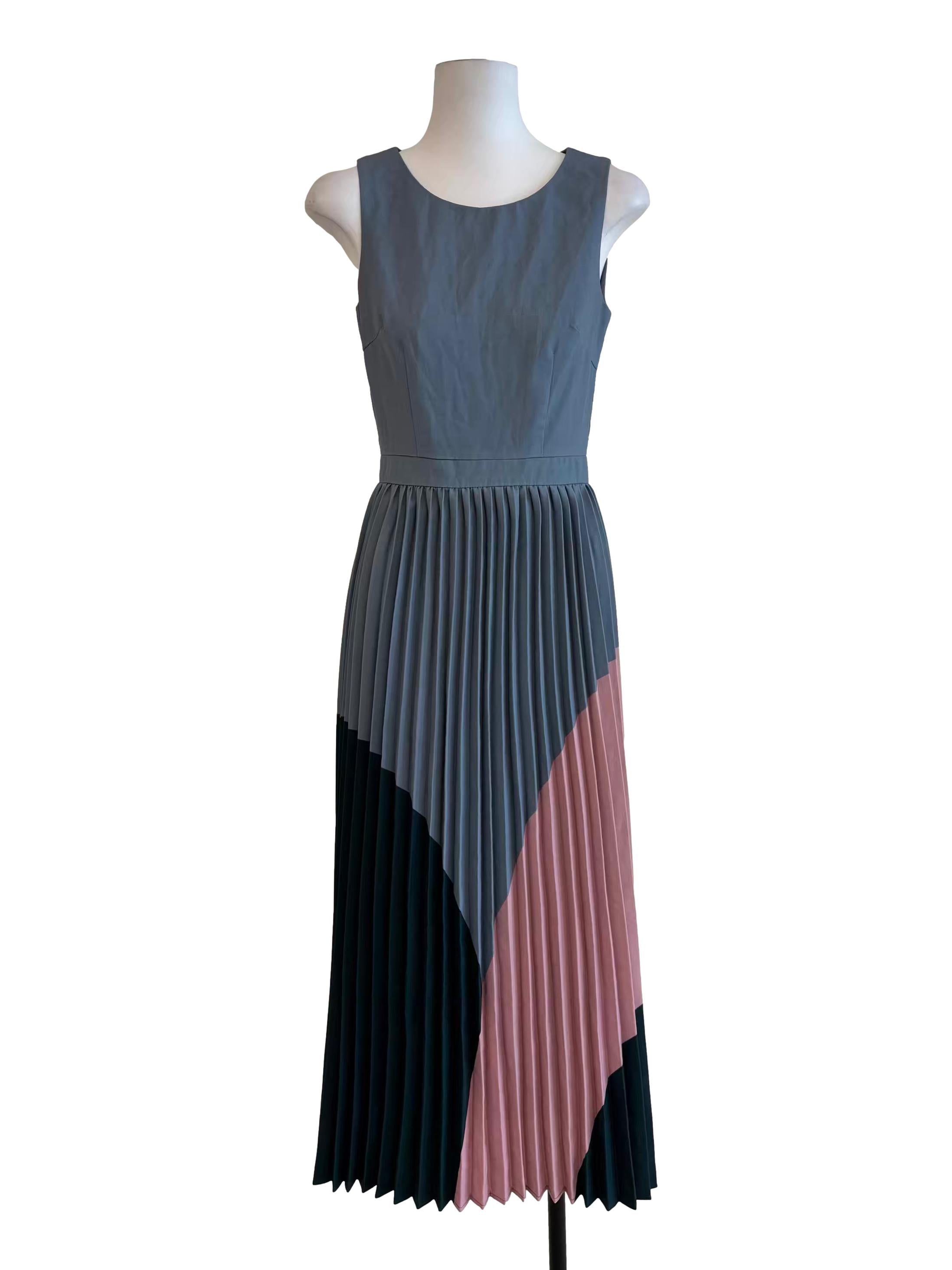 Stone Blue Pleated Midi Dress