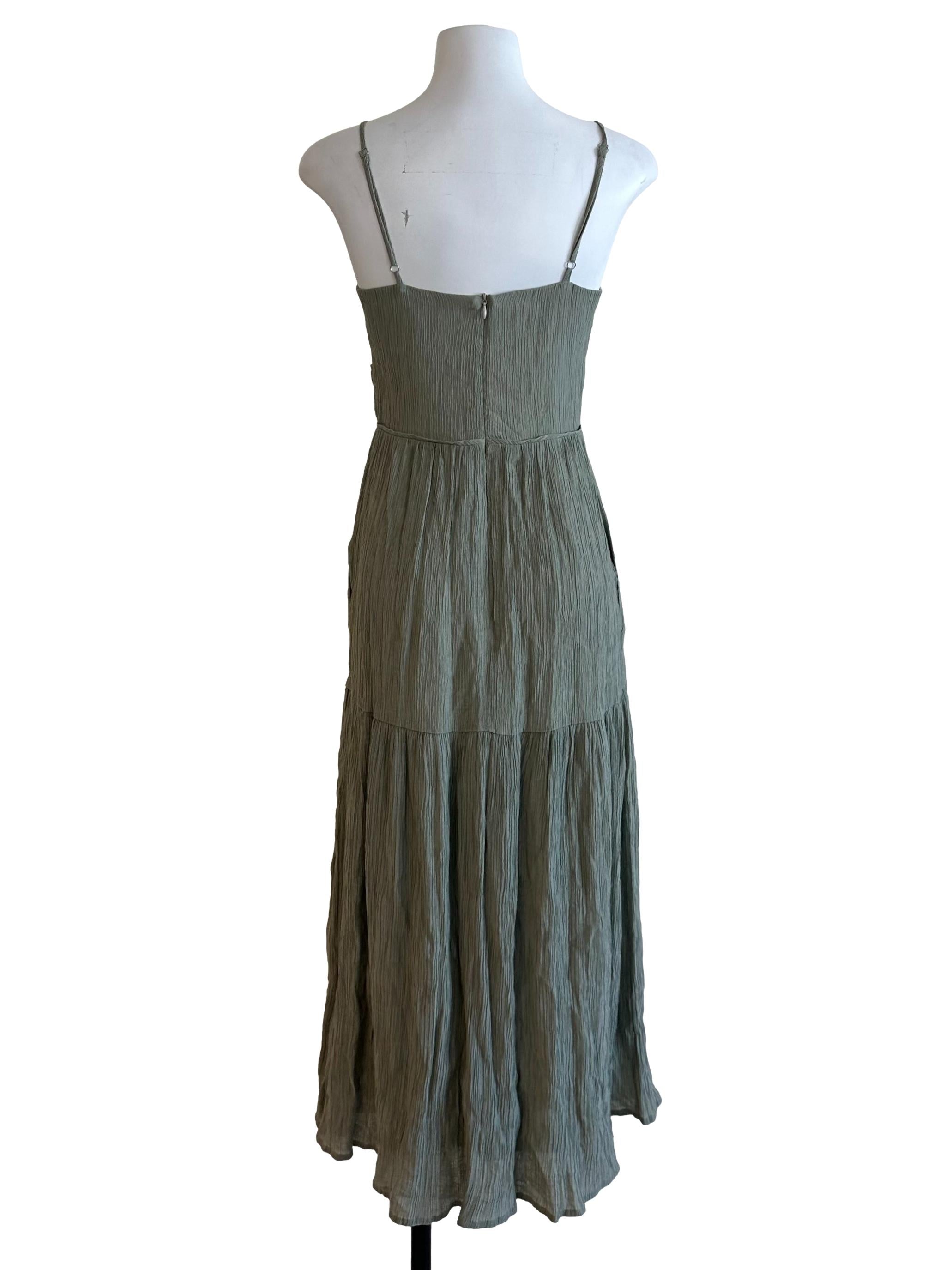 Moss Green Textured Ruched Tiered Dress