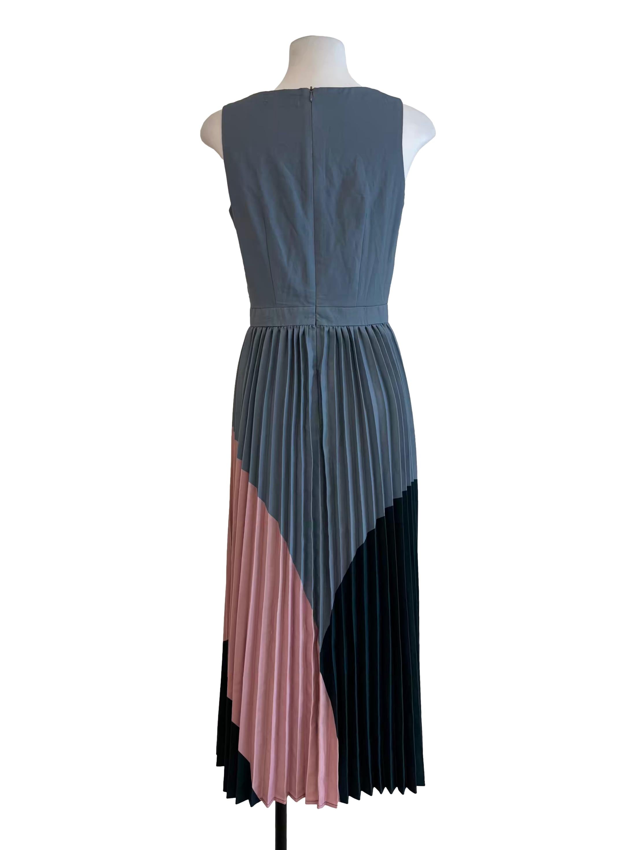 Stone Blue Pleated Midi Dress
