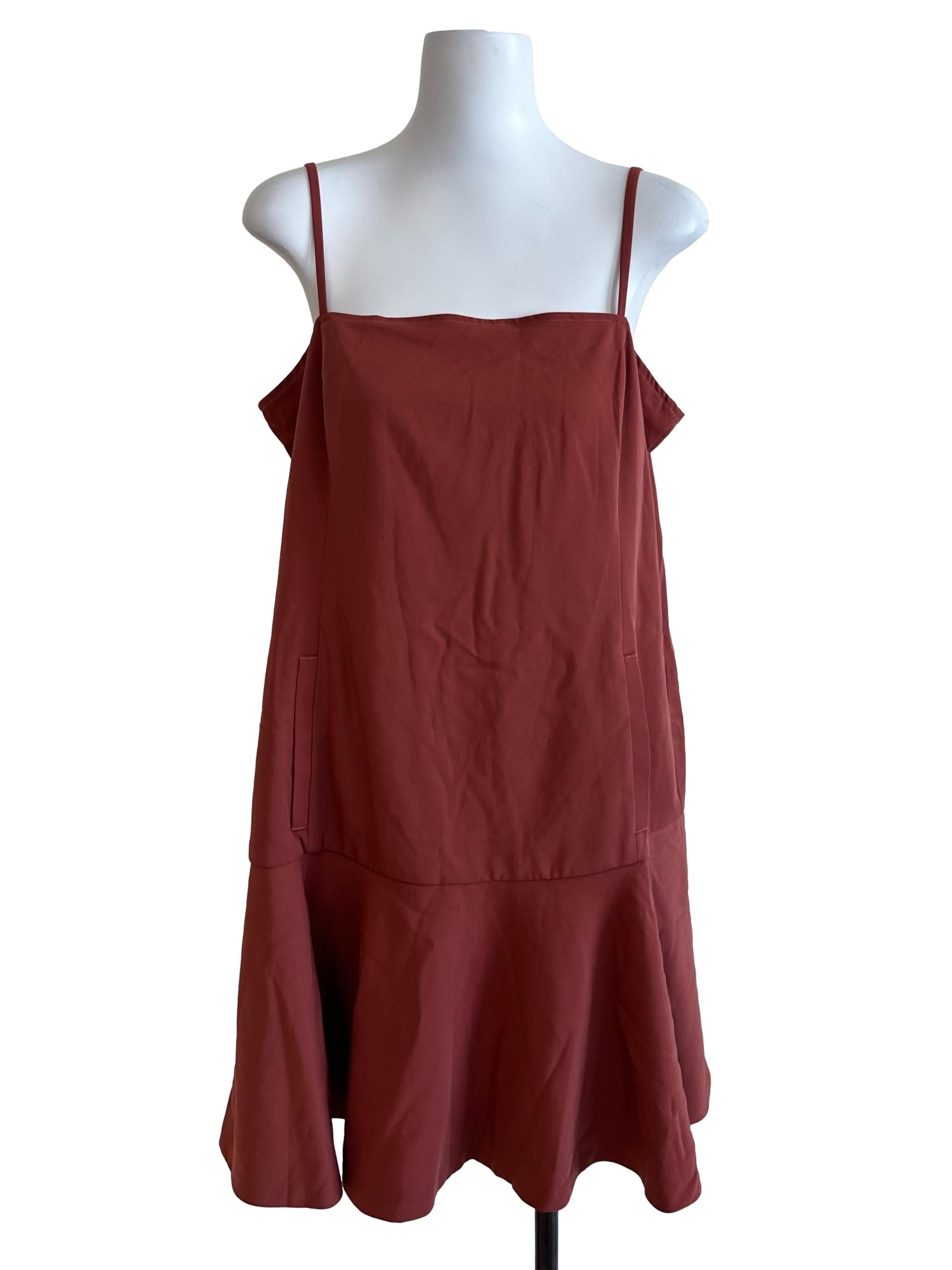 Brick Red Square Neck Slip Dress