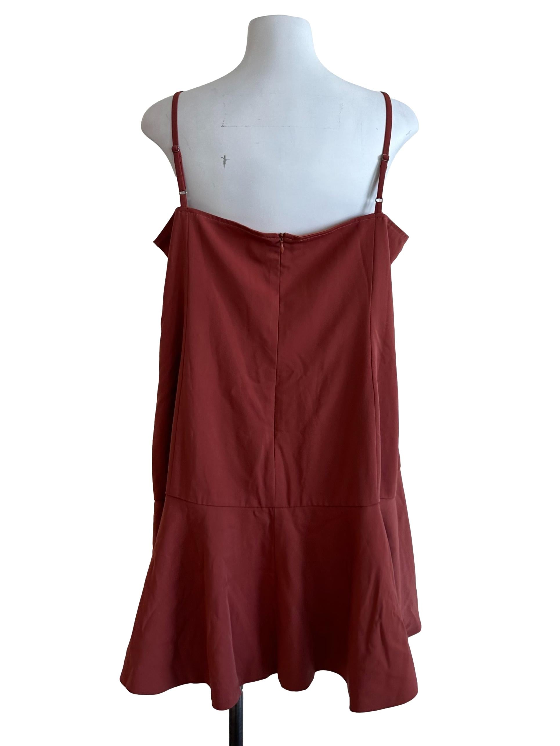 Brick Red Square Neck Slip Dress