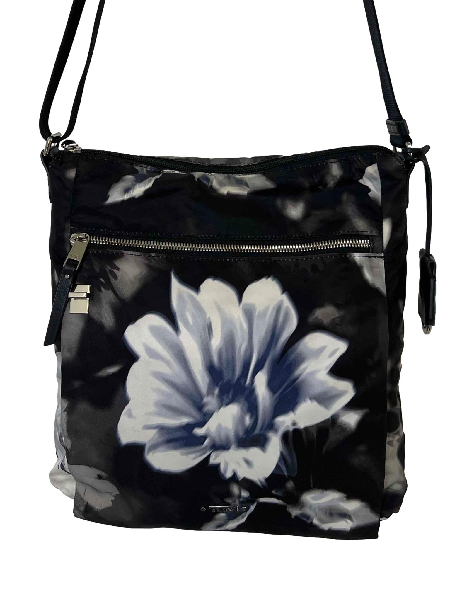 Black Blue Floral Nylon Croosbody Bag