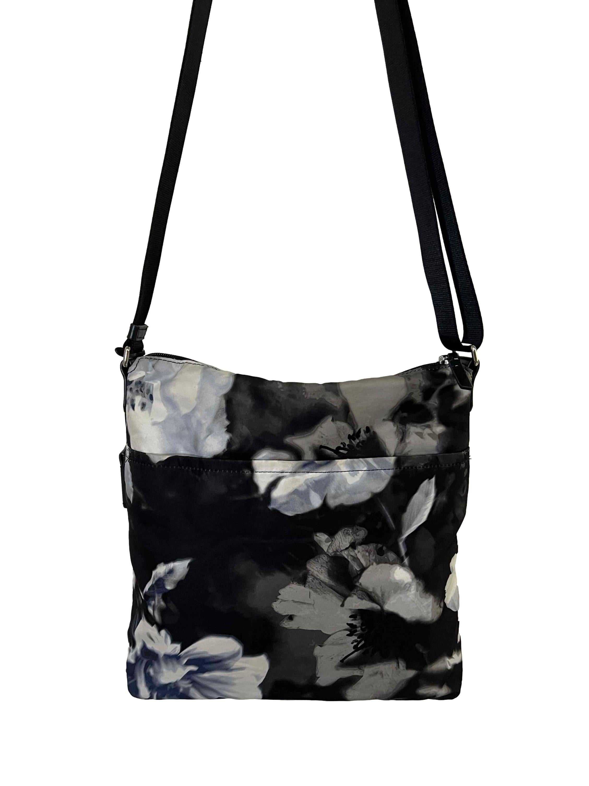 Black Blue Floral Nylon Croosbody Bag