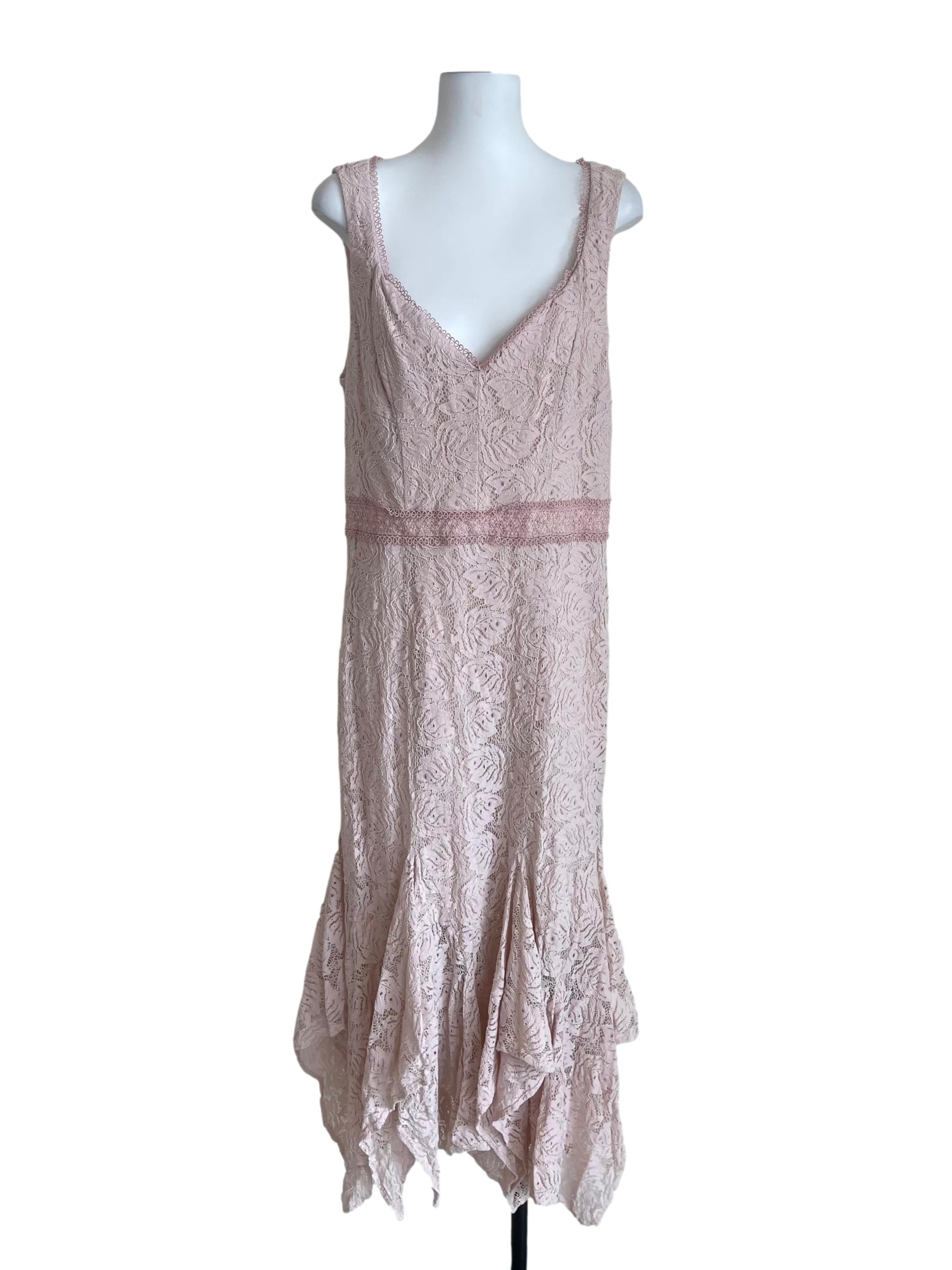 Light Pink Lacey V Neck Trumpet Dress