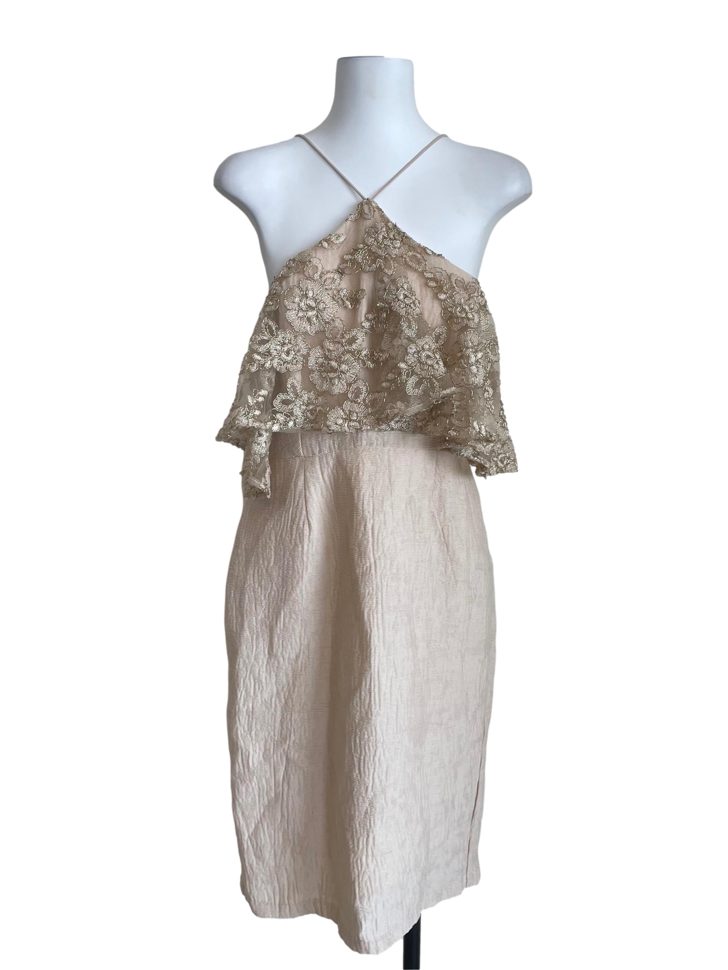 Ivory Champagne White Floral Overlay Slip Dress