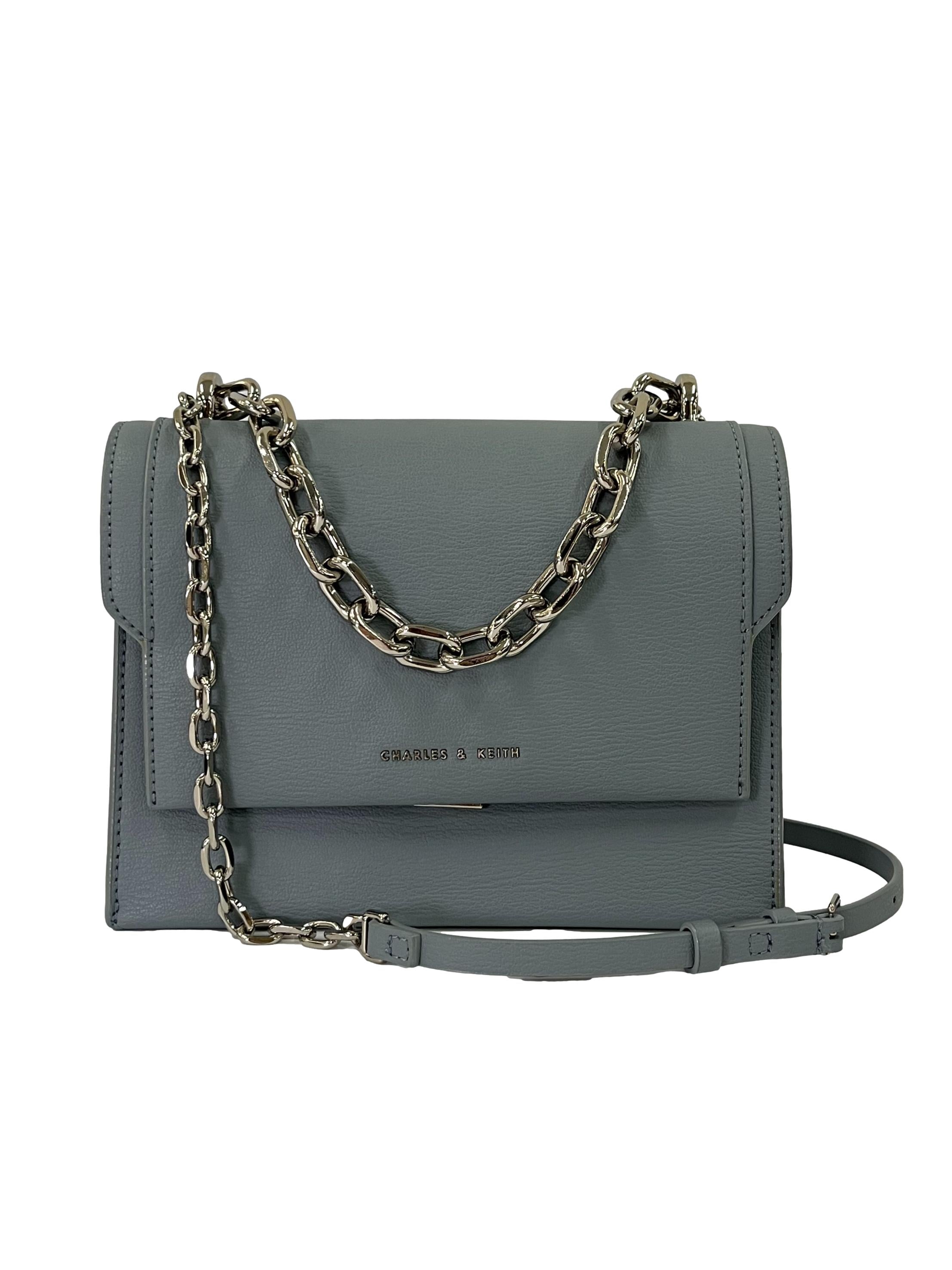 Blue PU Leather Front Flap Chain Handle Crossbody Bag CSN