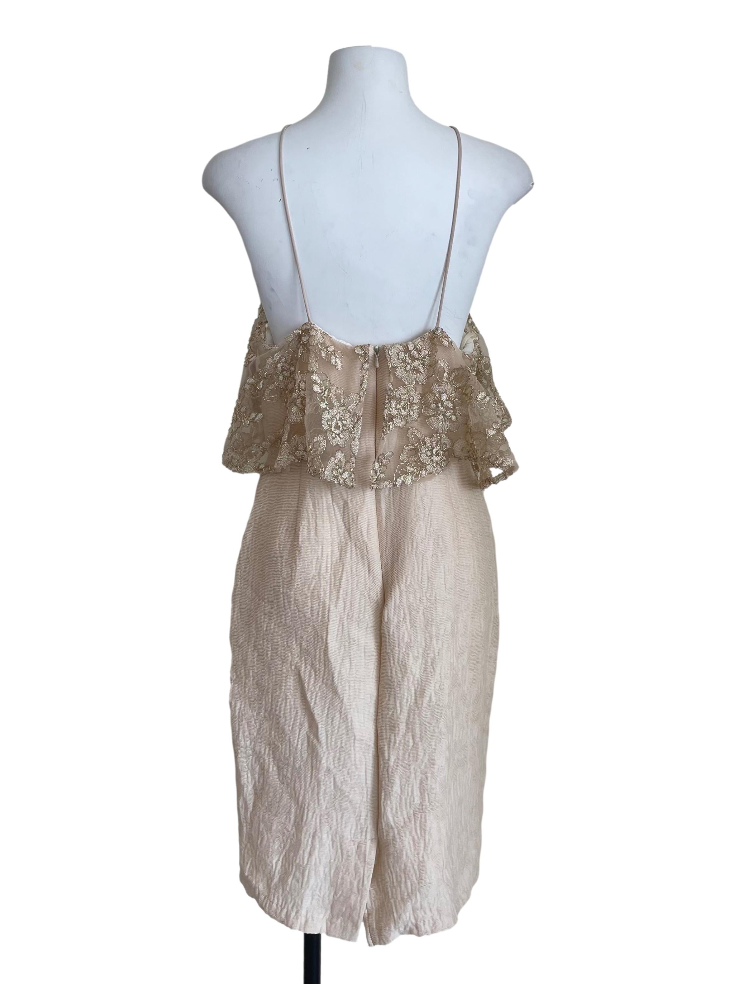 Ivory Champagne White Floral Overlay Slip Dress