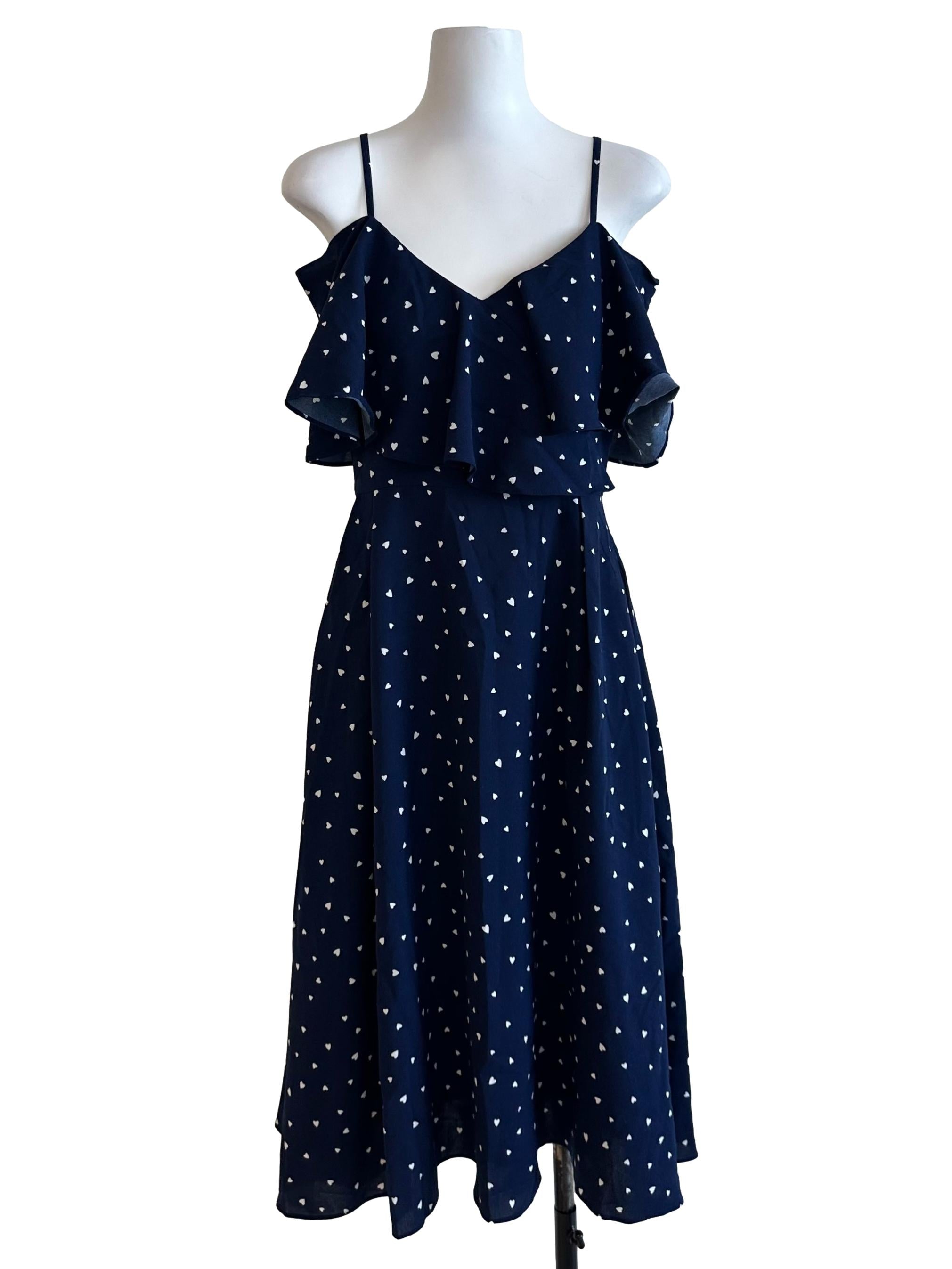 Navy Blue Love Pattern V Neck Dress