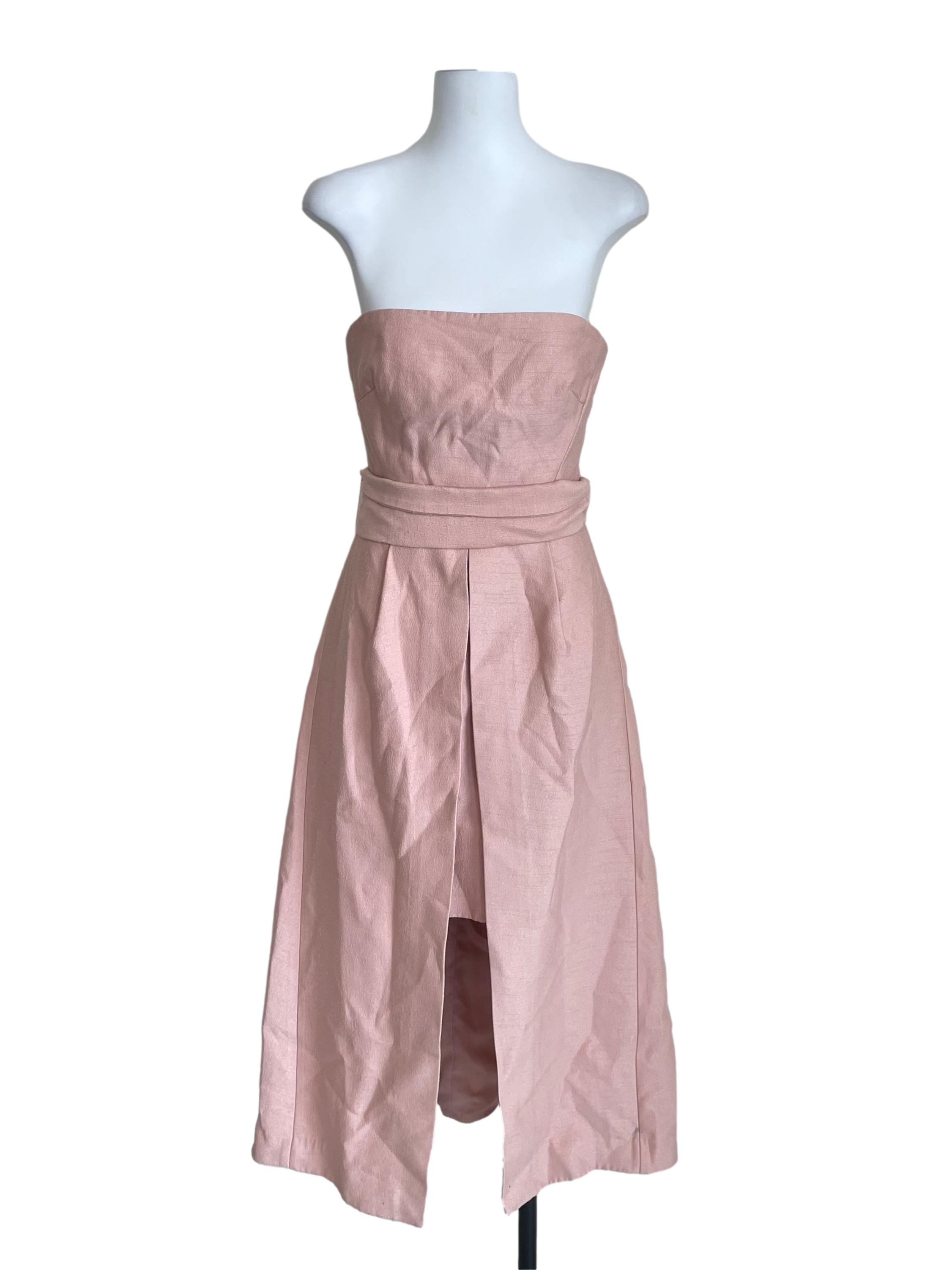 Peach Pink Strapless Overlay Dress