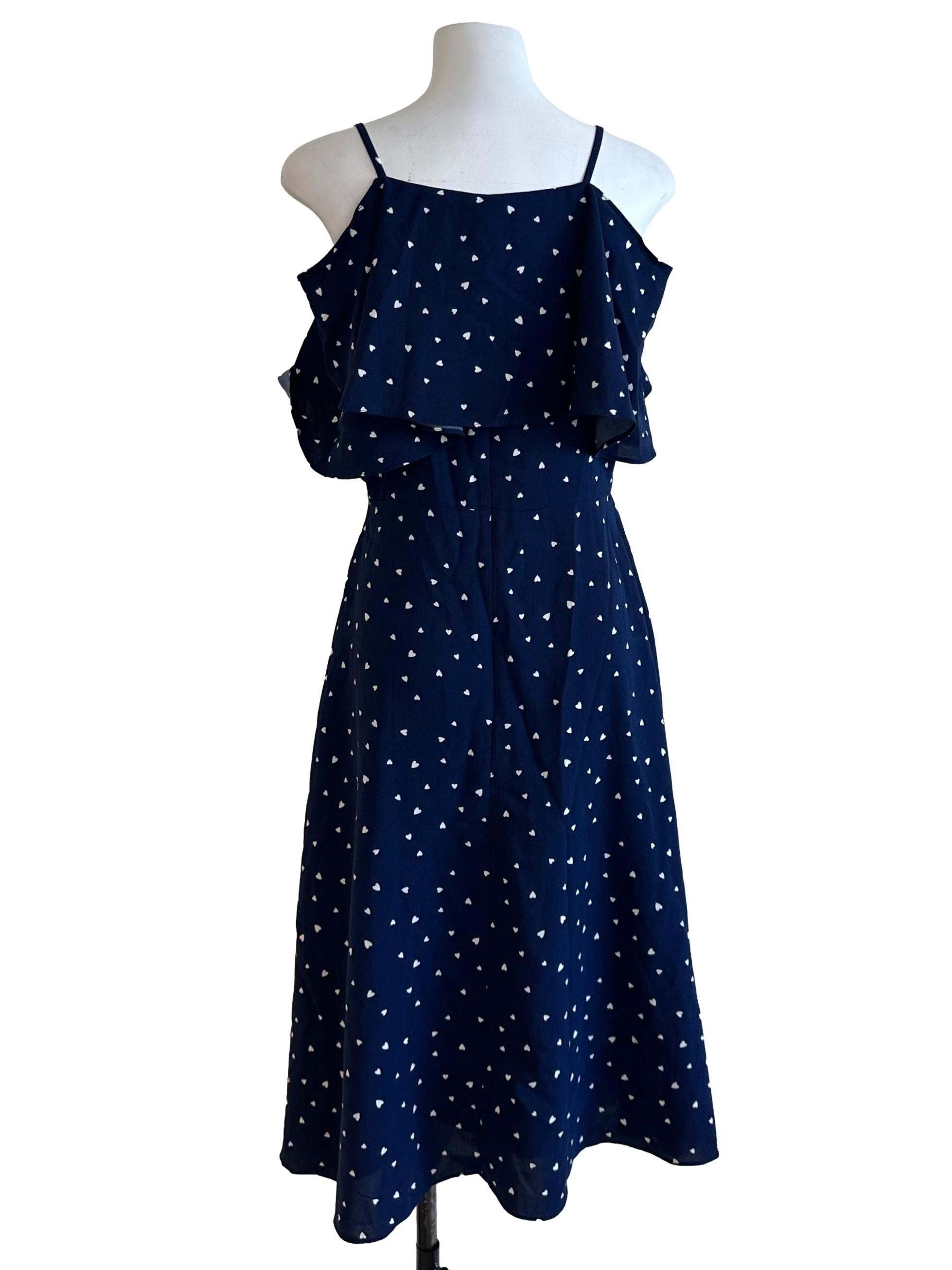 Navy Blue Love Pattern V Neck Dress