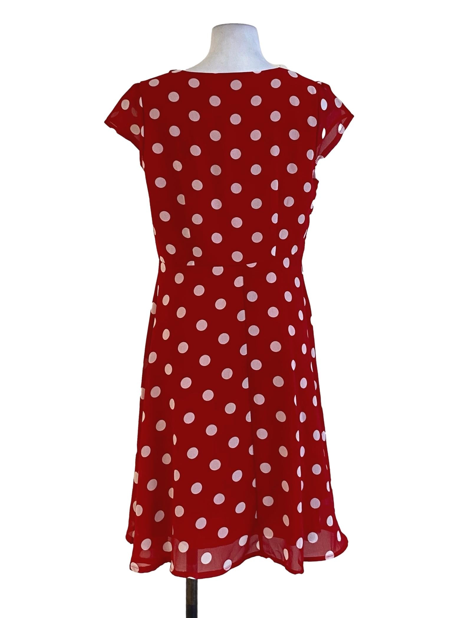 Apple Red Polka Dot Drop Shoulder Dress