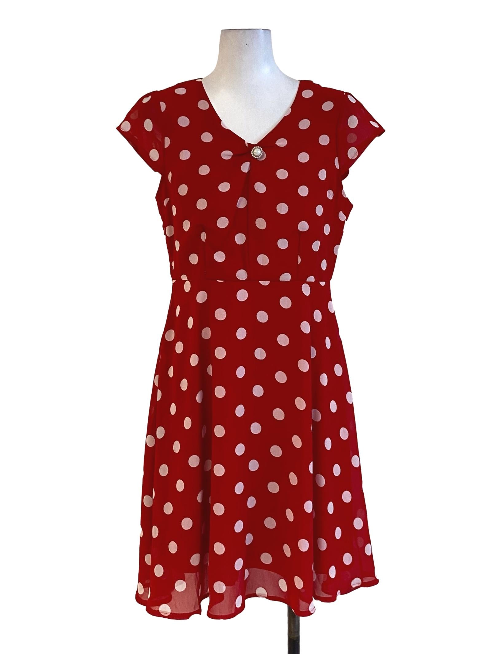 Apple Red Polka Dot Drop Shoulder Dress