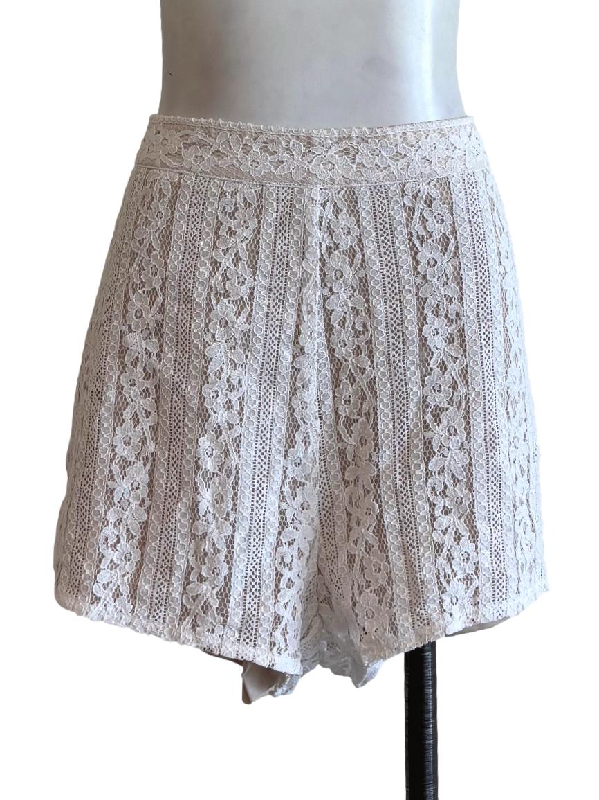 Powder White Lined Lace Shorts