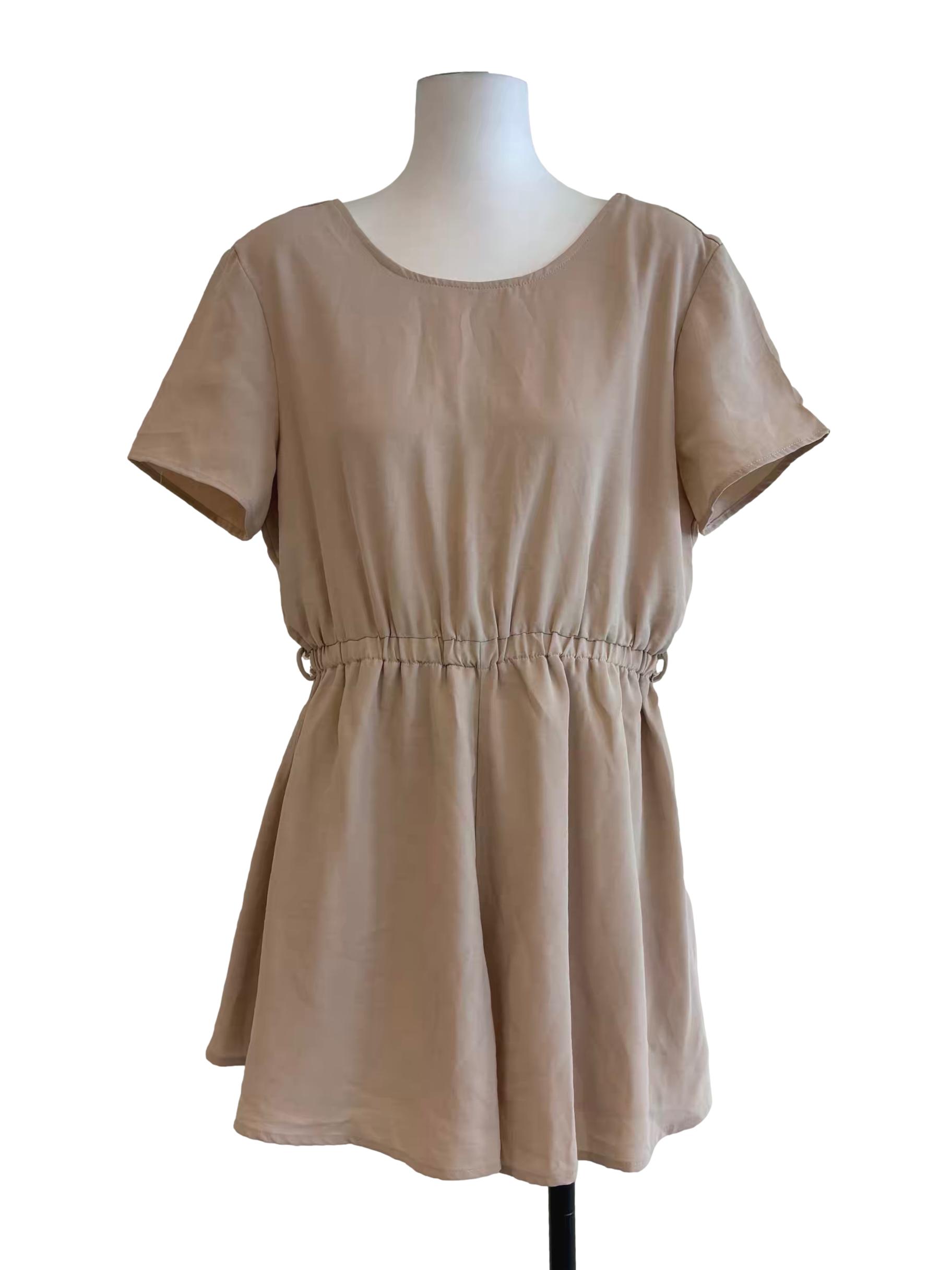 Latte Beige Short Sleeve Romper
