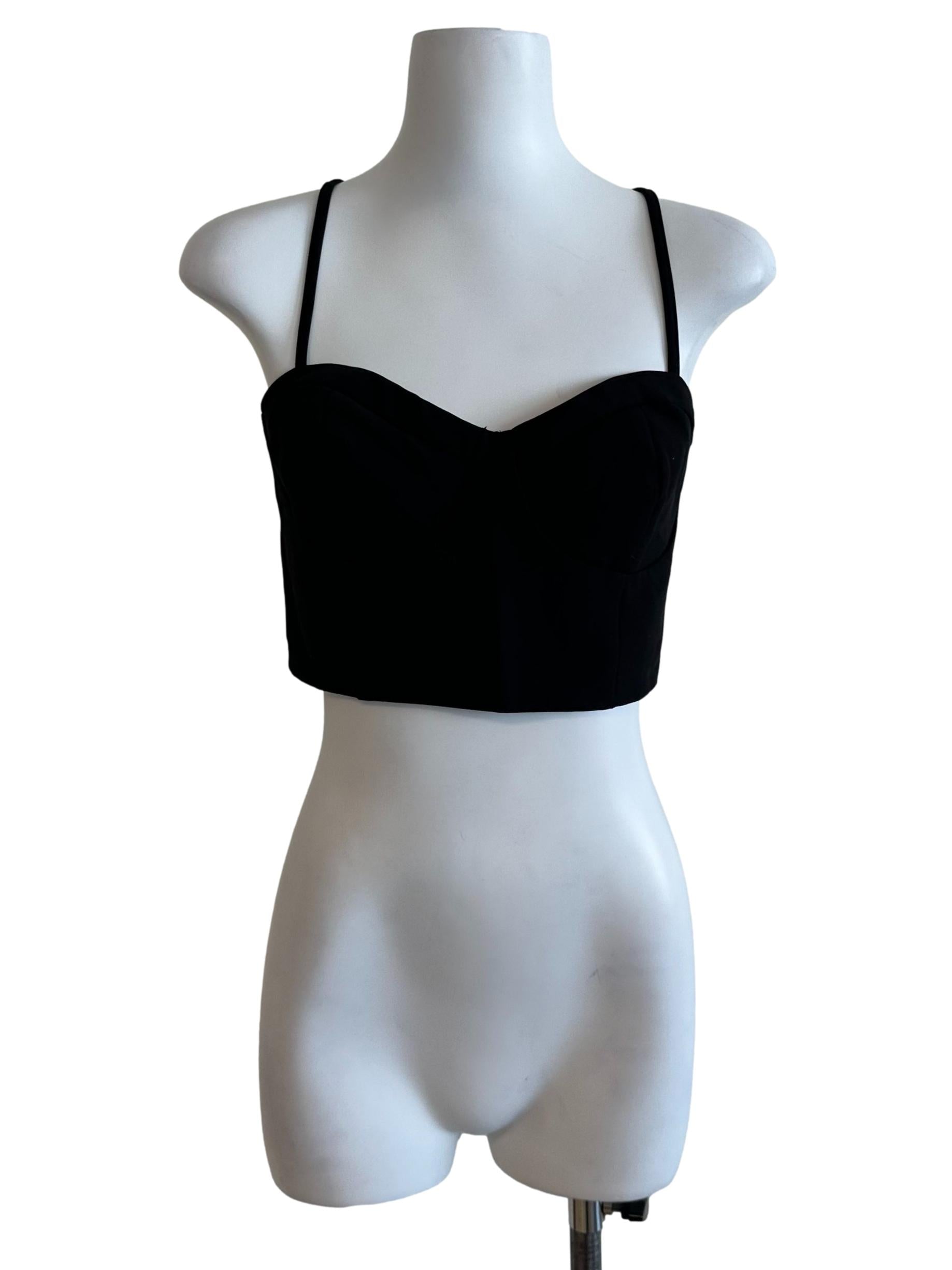 Onyx Black Sweetheart Back Overlap Strap Top