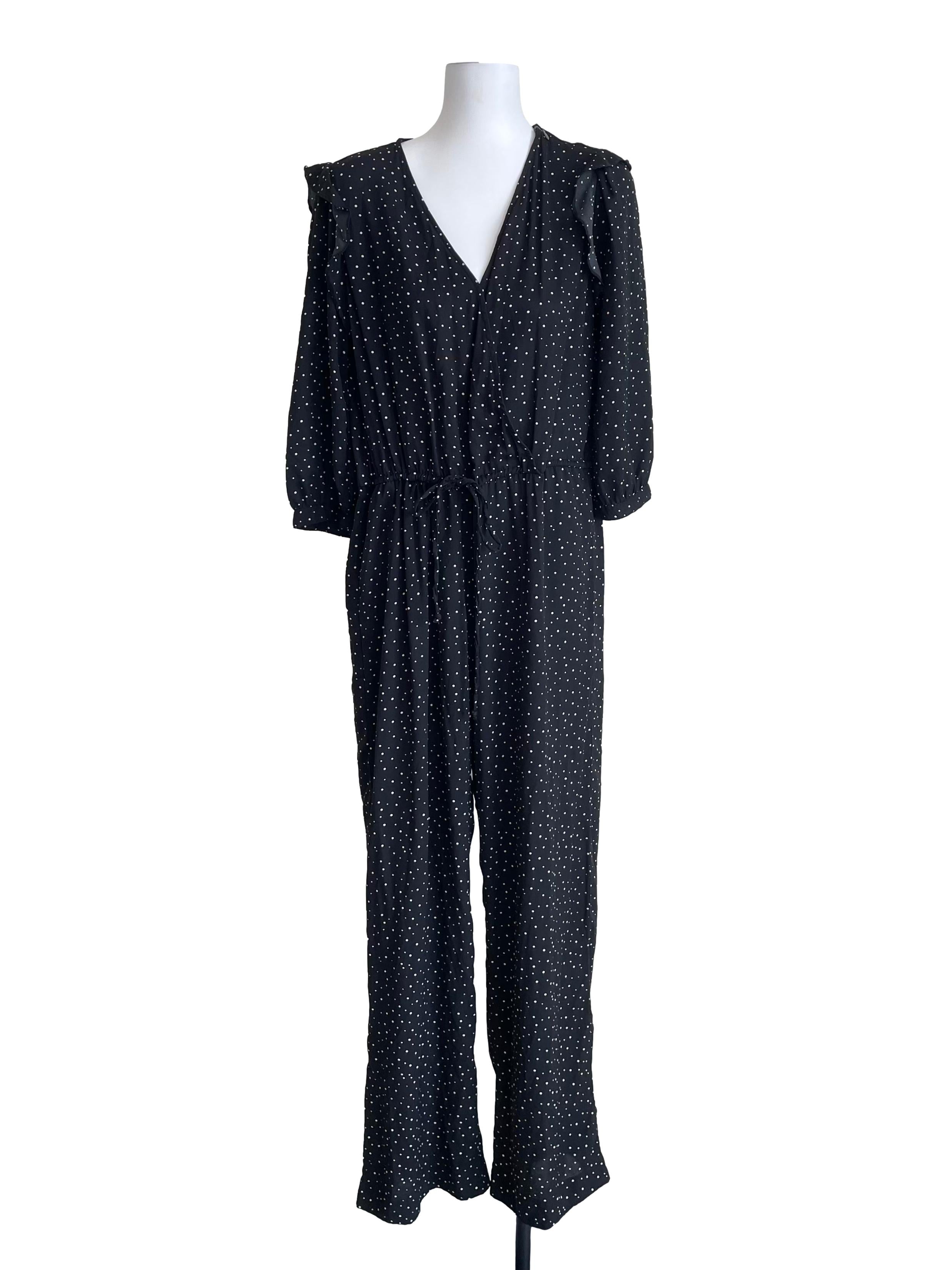 Coal Black Dots Wendy Wrap Jumpsuit