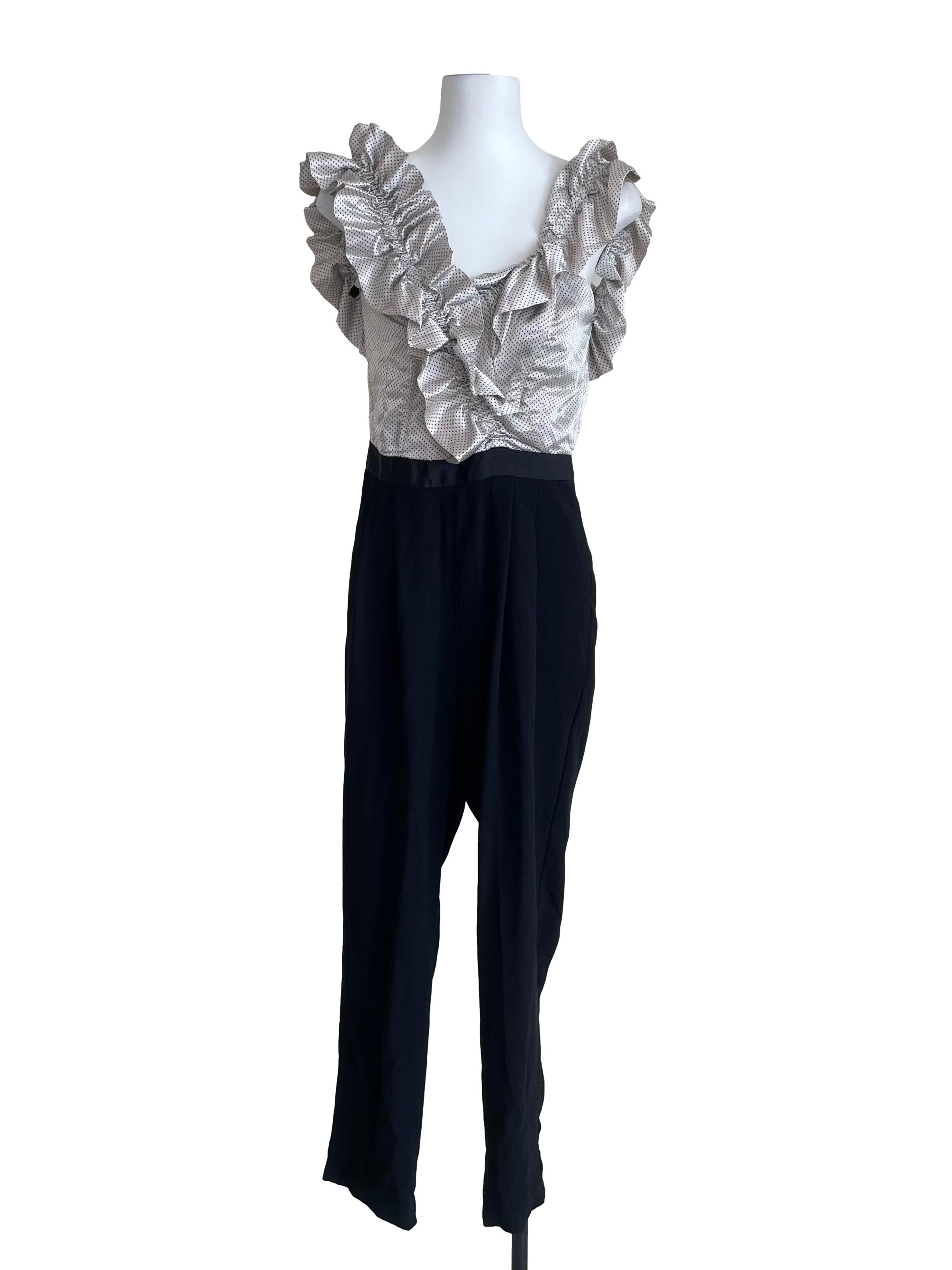 Black & White Polka Dots Ruffles Jumpsuit