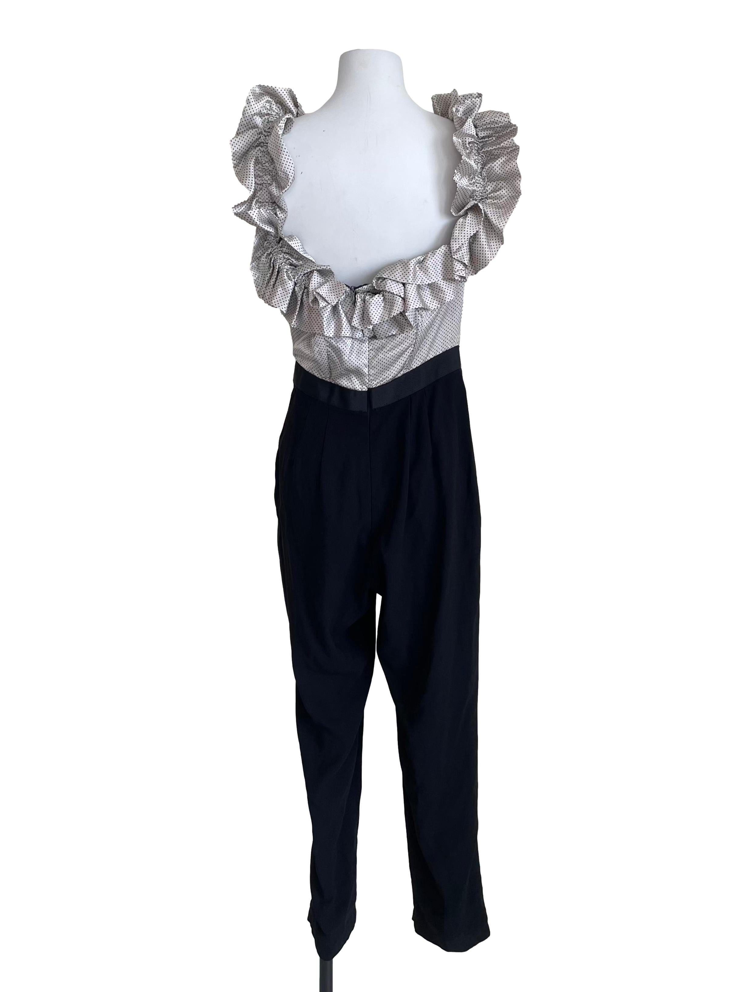 Black & White Polka Dots Ruffles Jumpsuit