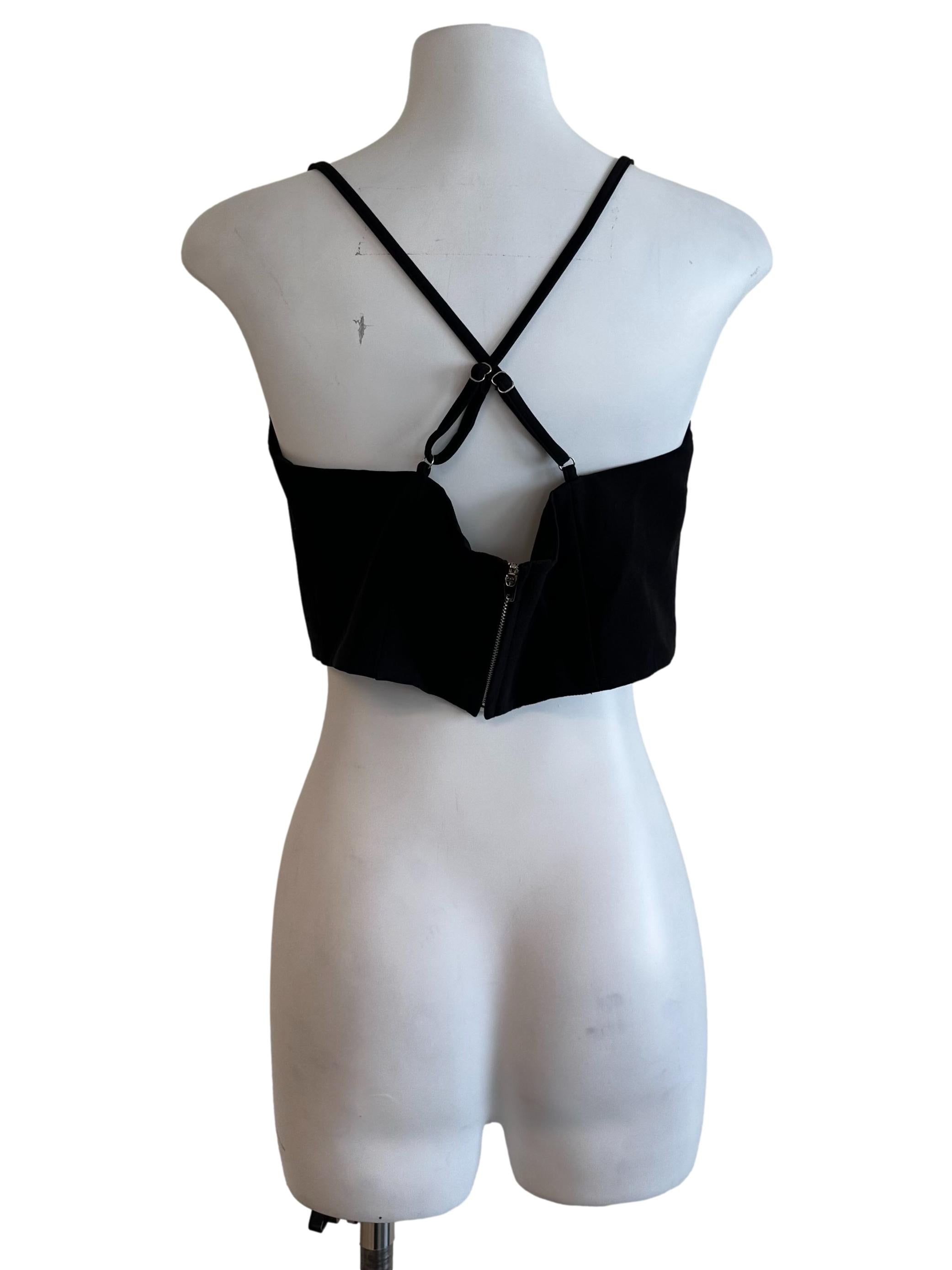 Onyx Black Sweetheart Back Overlap Strap Top