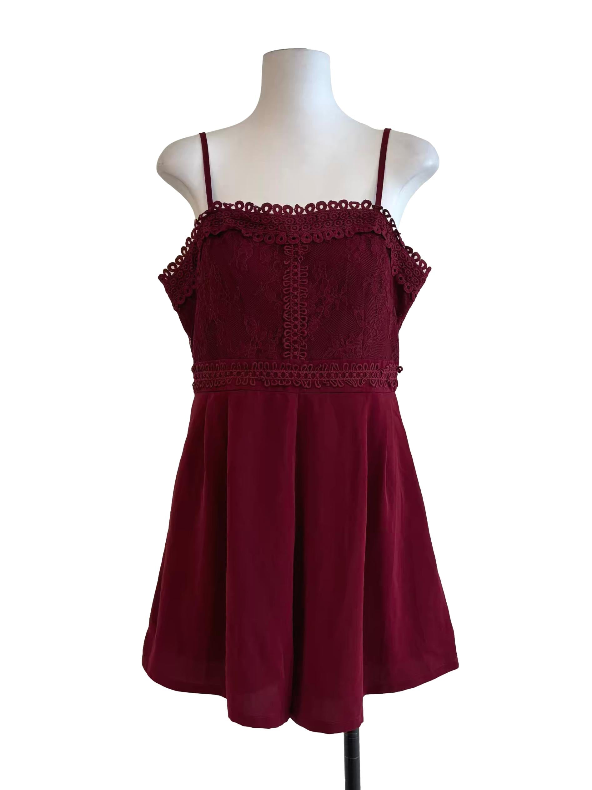Wine Red Lace Cami Romper