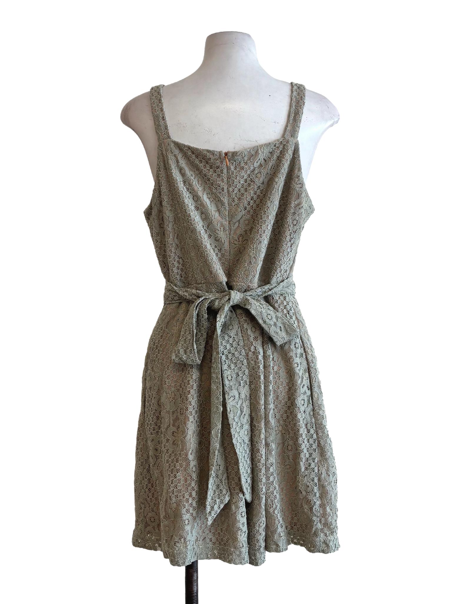Sage Green Line Lace Sleeveless Rompers