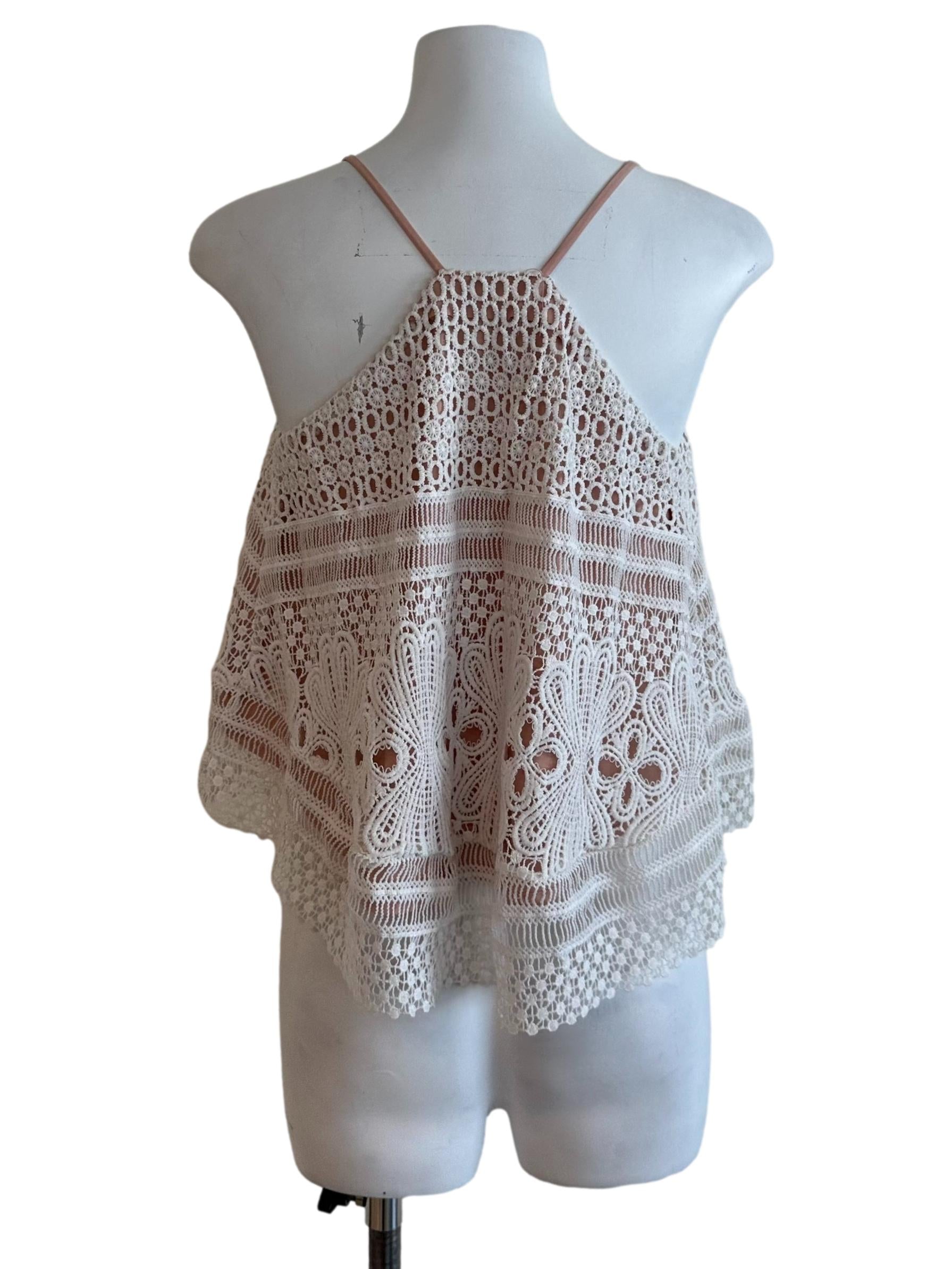 White Peach Embroidery V Neck Top