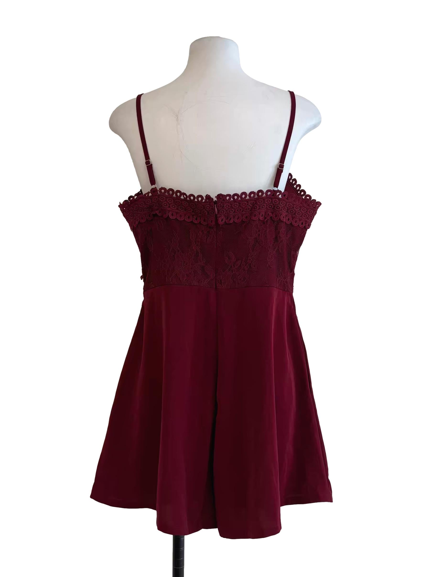 Wine Red Lace Cami Romper