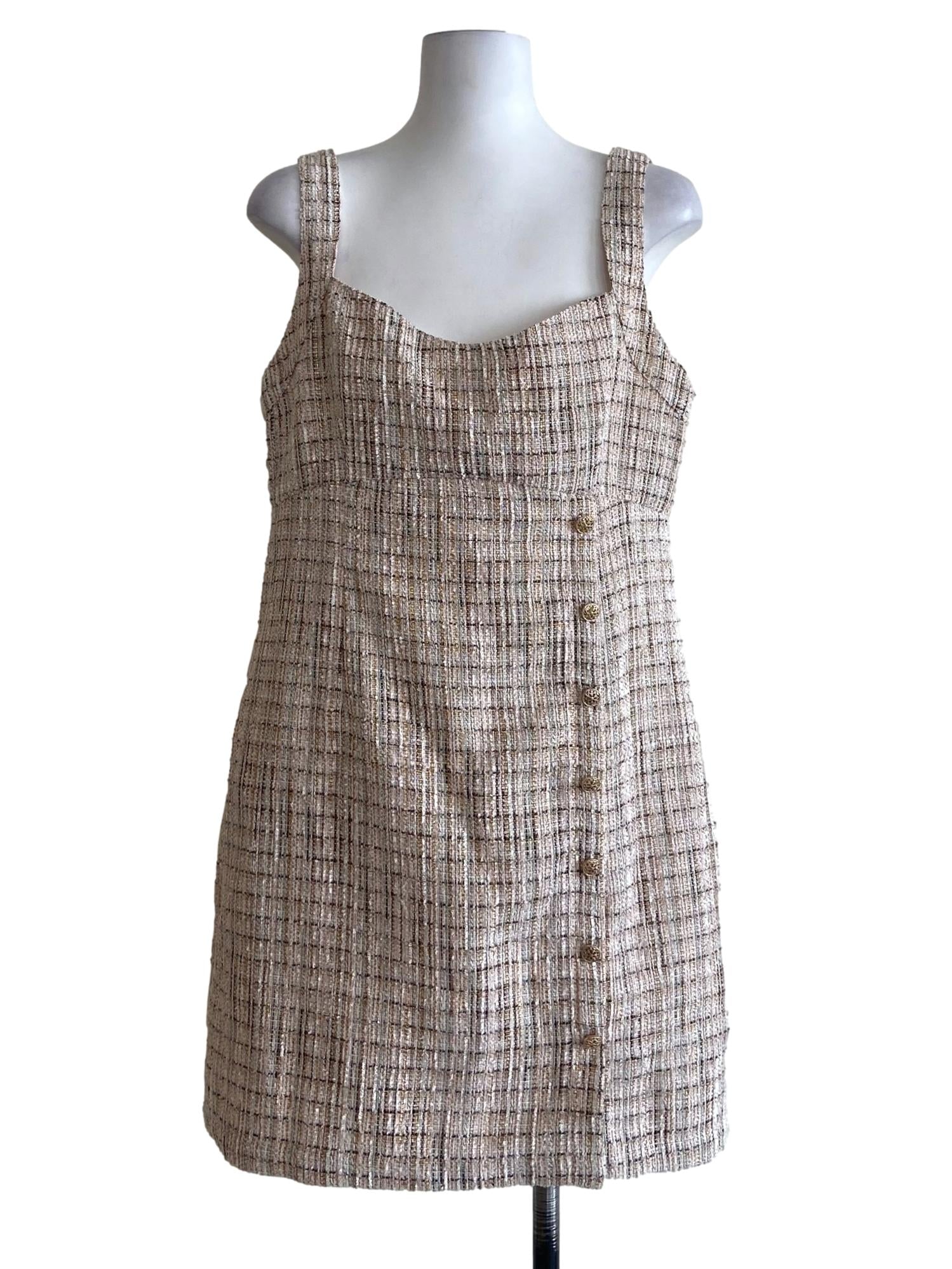 Parchment Beige Apron Tweed Mini Dress
