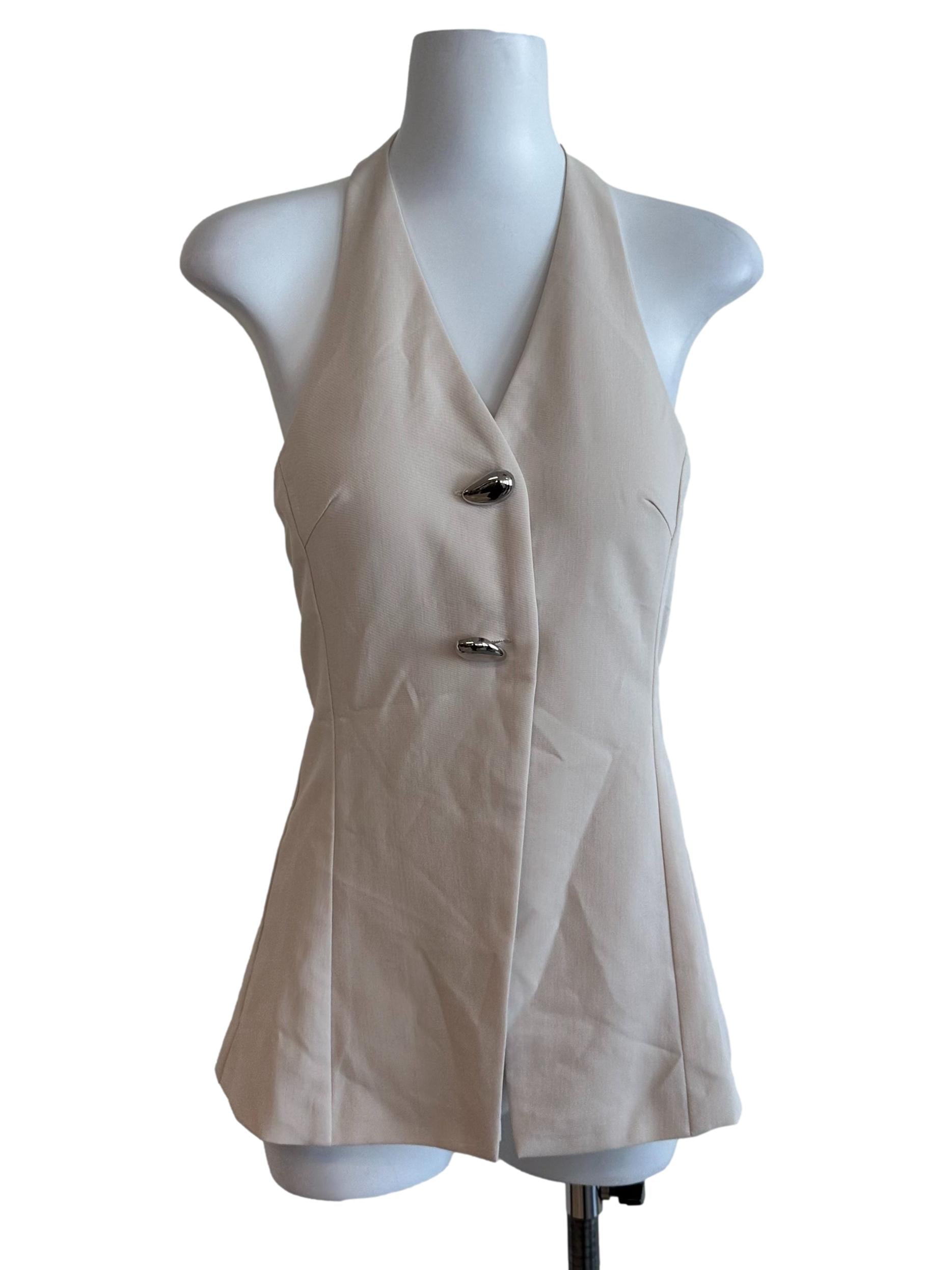 Sand Beige V Neck Halter Top