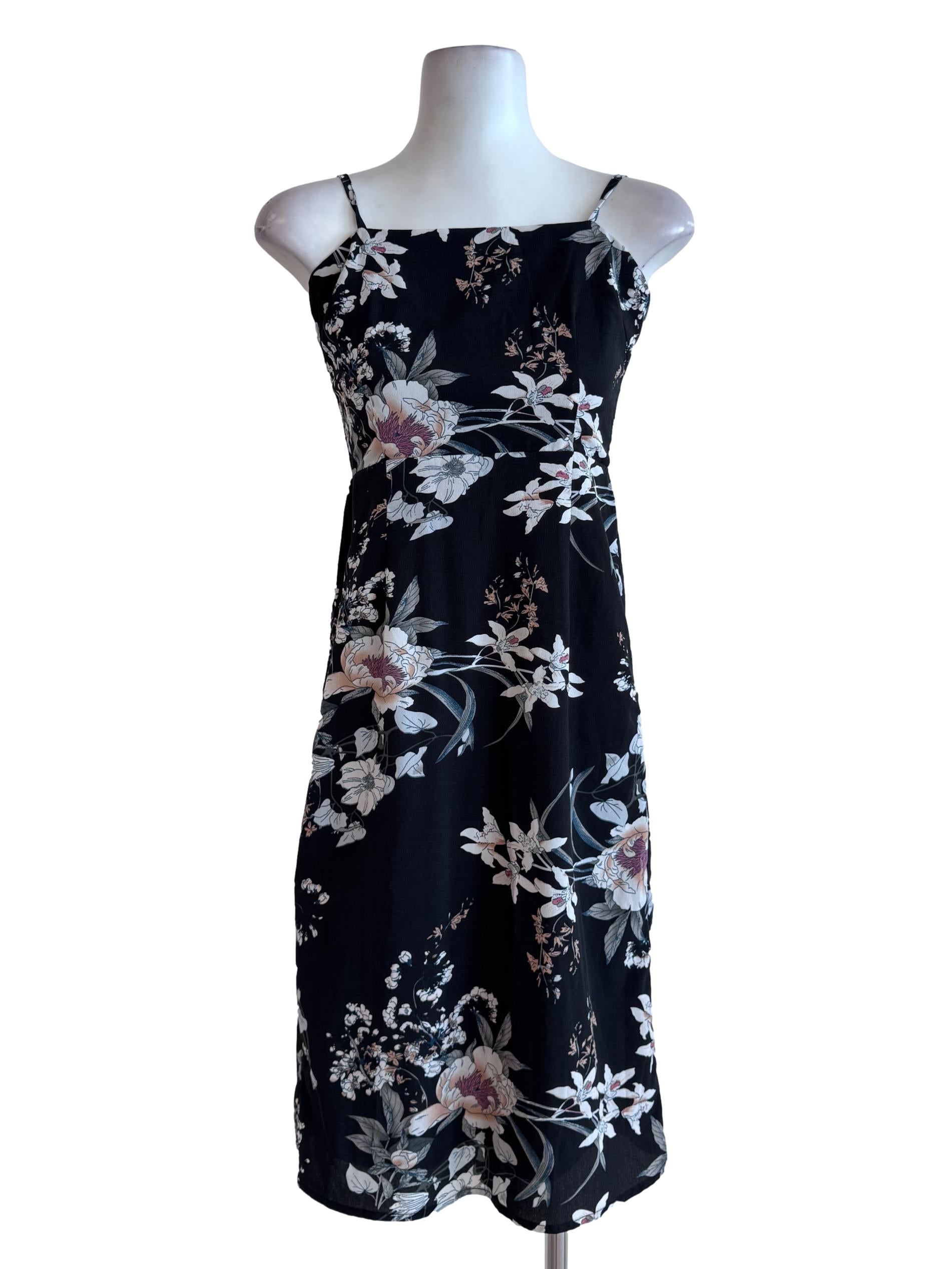 Black Floral Print Sleeveless Dress TTR