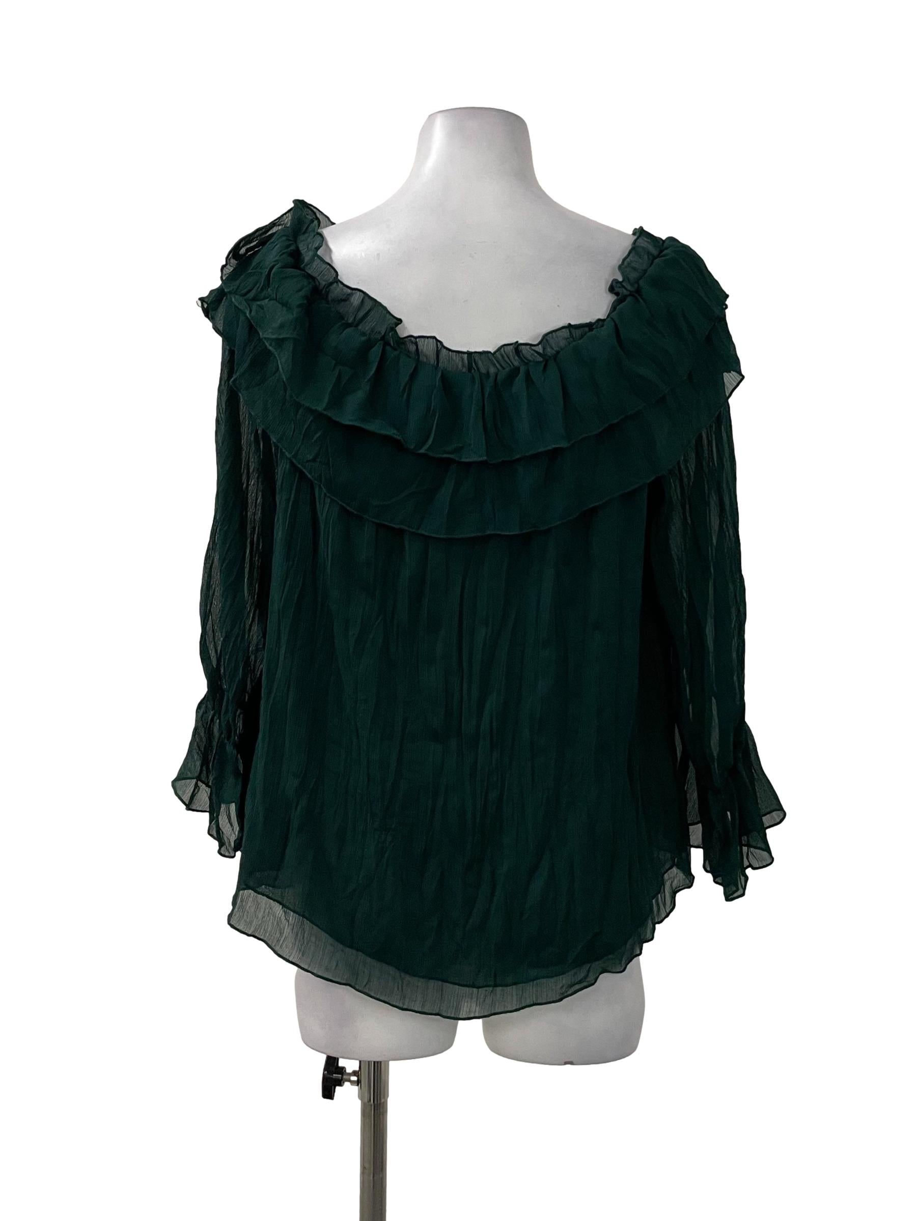 Green Mesh Off Shoulder Top