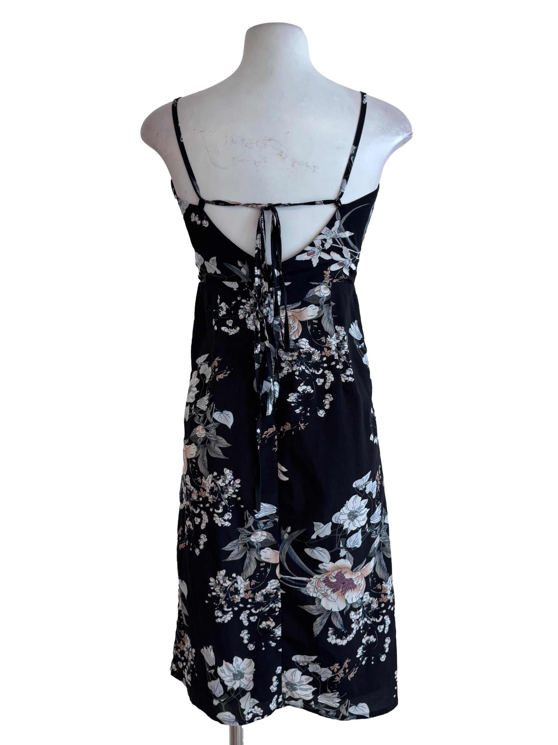 Black Floral Print Sleeveless Dress TTR