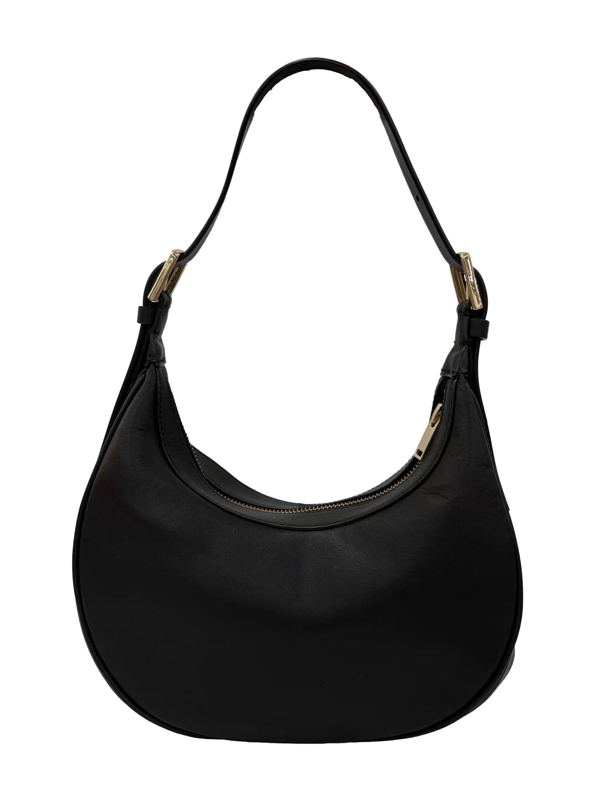 Black Leather Crescent Moon Shoulder Bag CSN