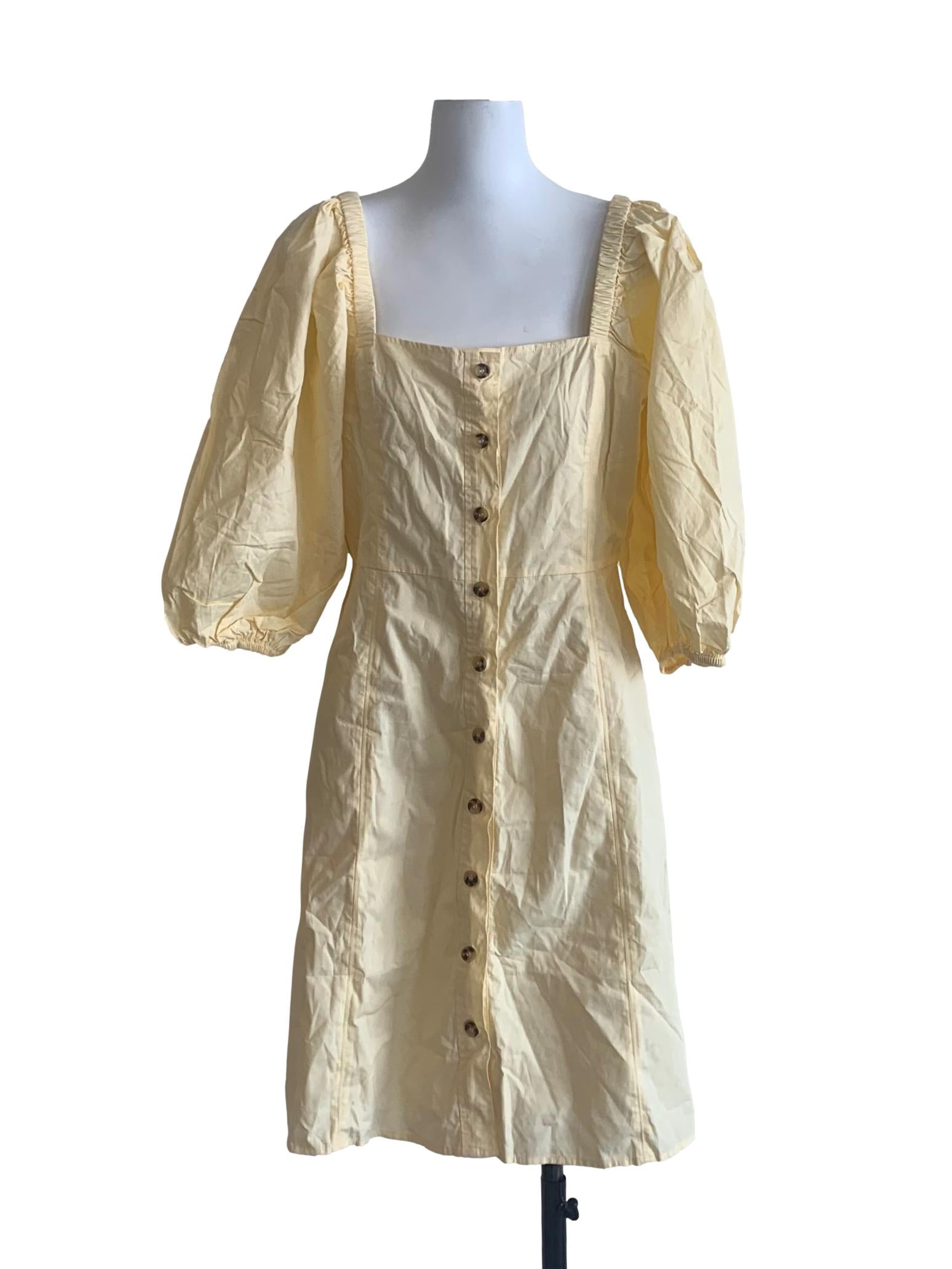 Yellow Puff-Sleeve Shift Dress OSN