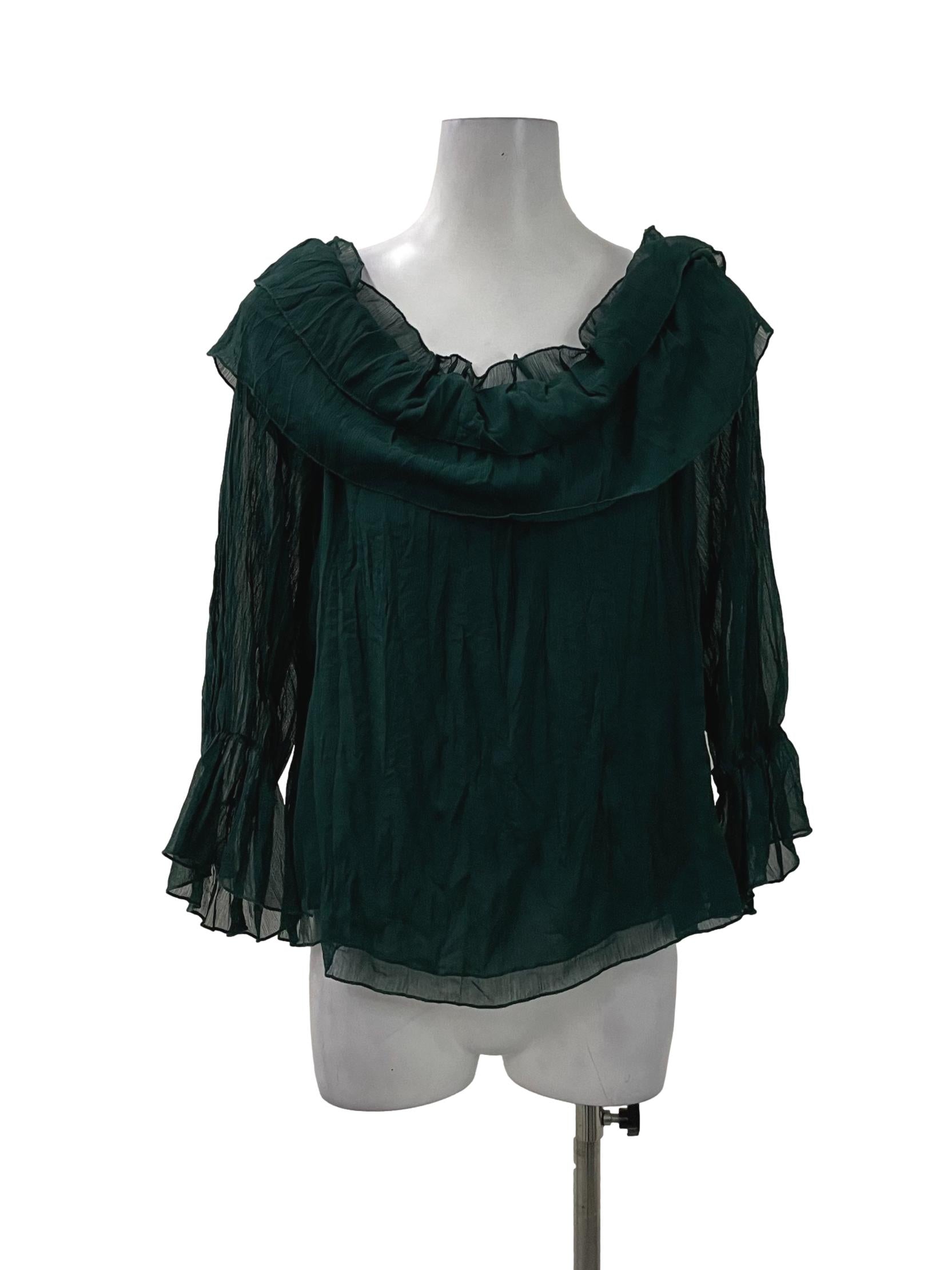 Green Mesh Off Shoulder Top