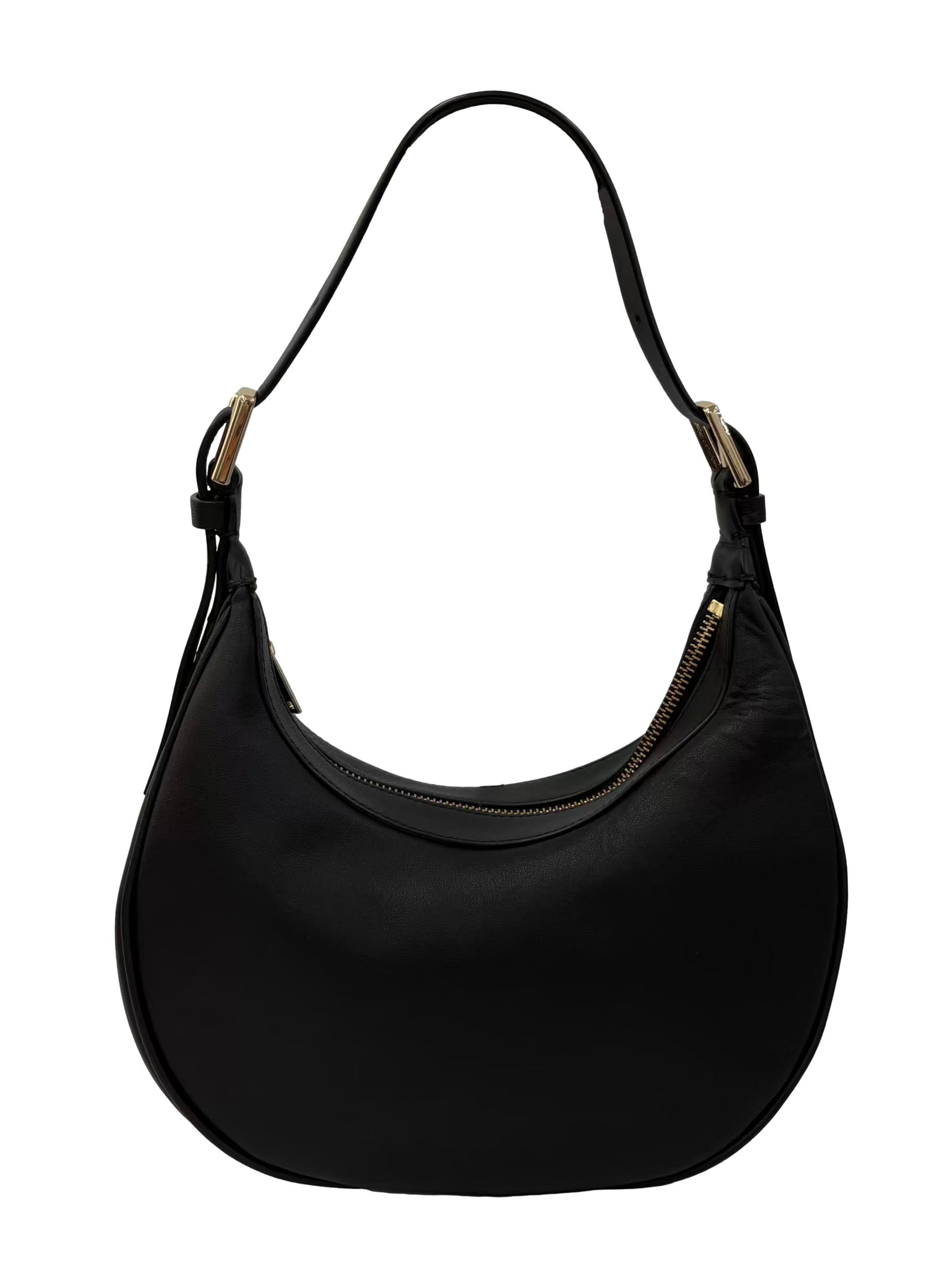 Black Leather Crescent Moon Shoulder Bag CSN