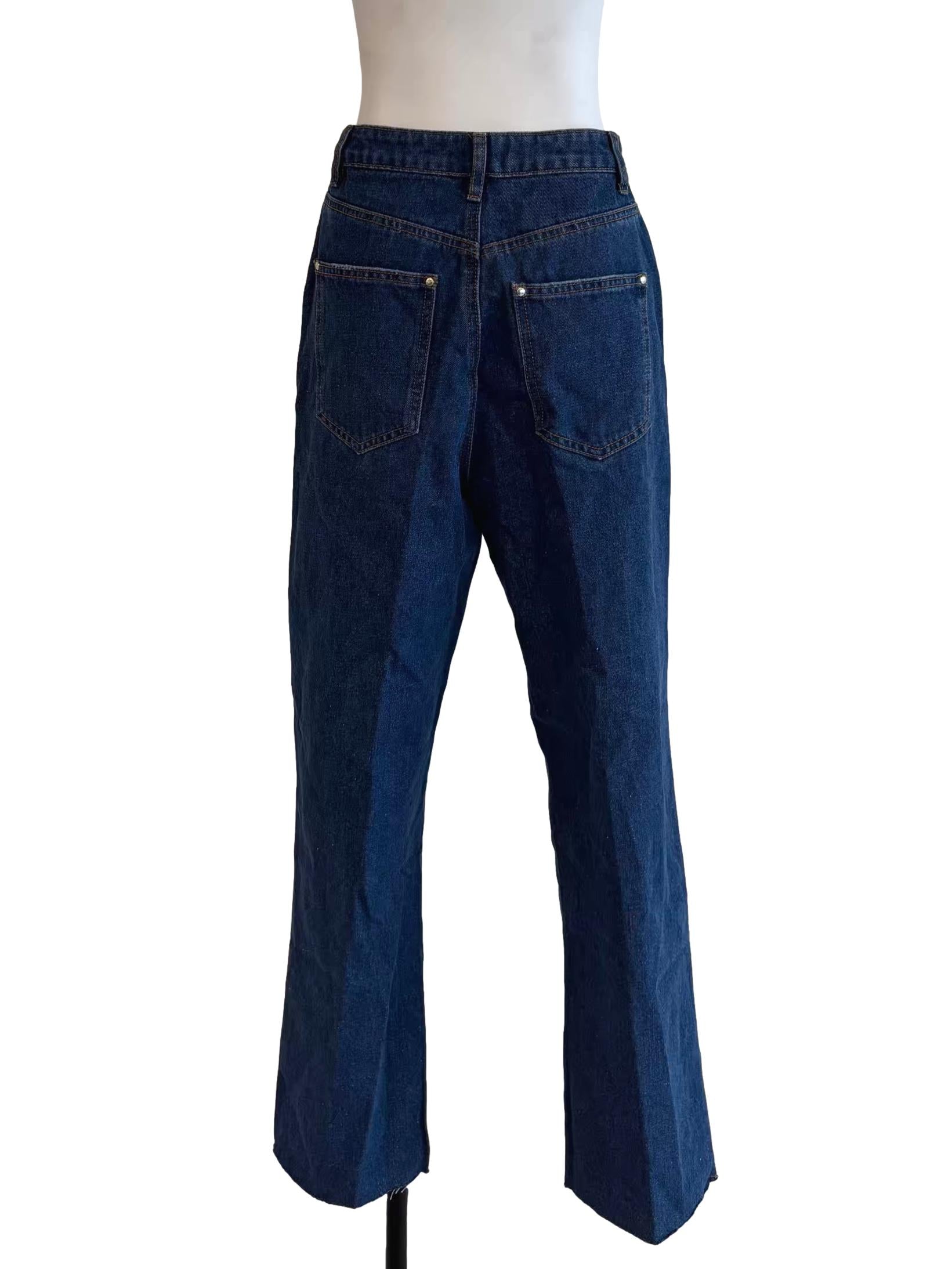 Denim Blue Ripped Flare Jeans
