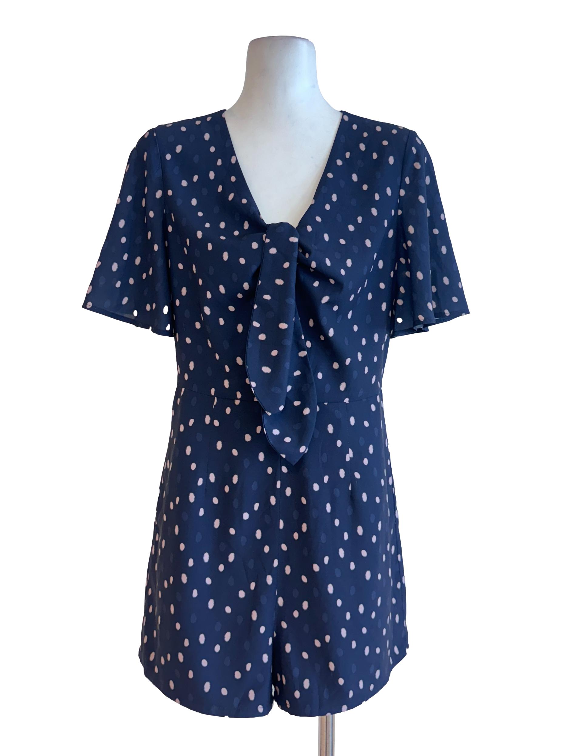 Navy Blue Polkadots Rompers
